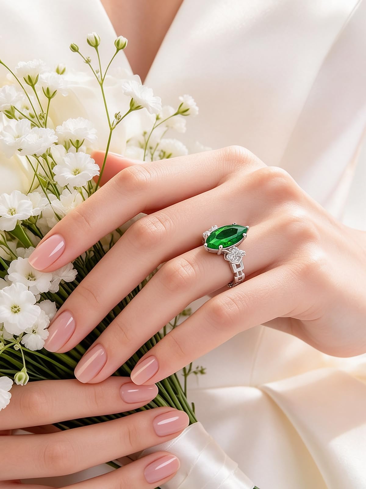 Wyyxl Lab Grown or Created Emerald/Ruby/Sapphire Engagement Rings 925 Sterling Silver Moissanite Diamond Ring for Women 