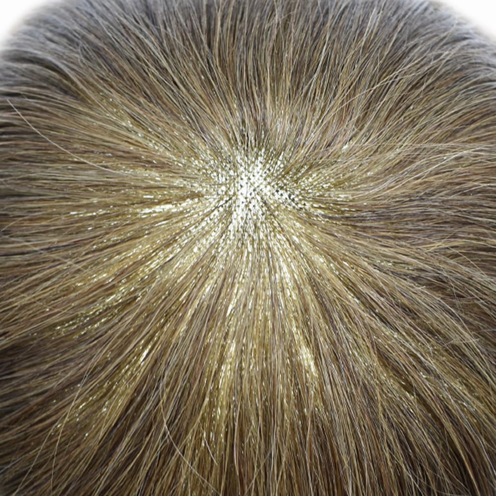 Curve Hair Mens Toupee Human Hair Piece Replacement System Monofilament Wig Hair Unit for Men Durable Poly Coated Mens Hairpiece (#5 Med-light Brown, 5"X7")
