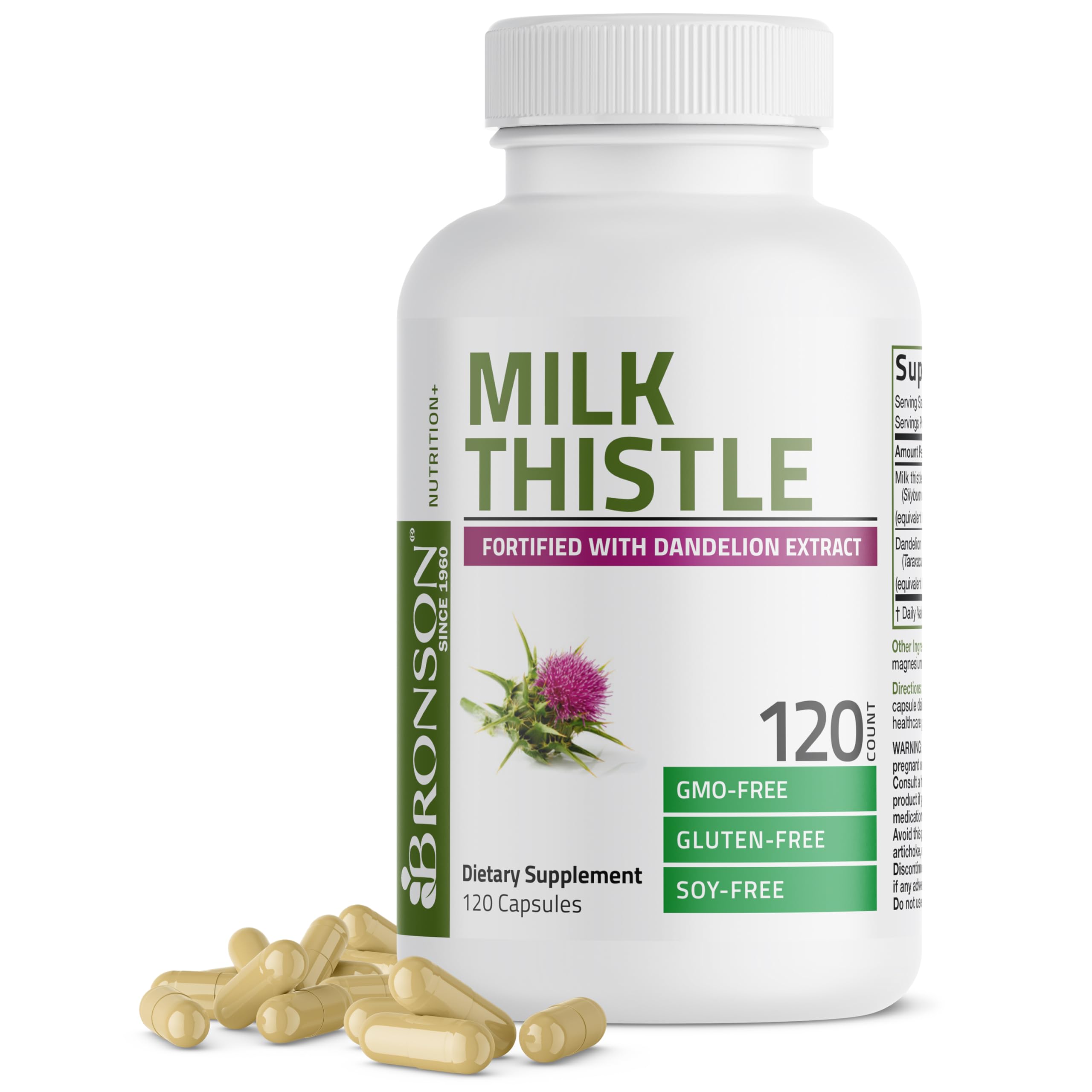 Bronson Milk Thistle Silymarin Marianum & Dandelion Extract, 120 - Product Imagery