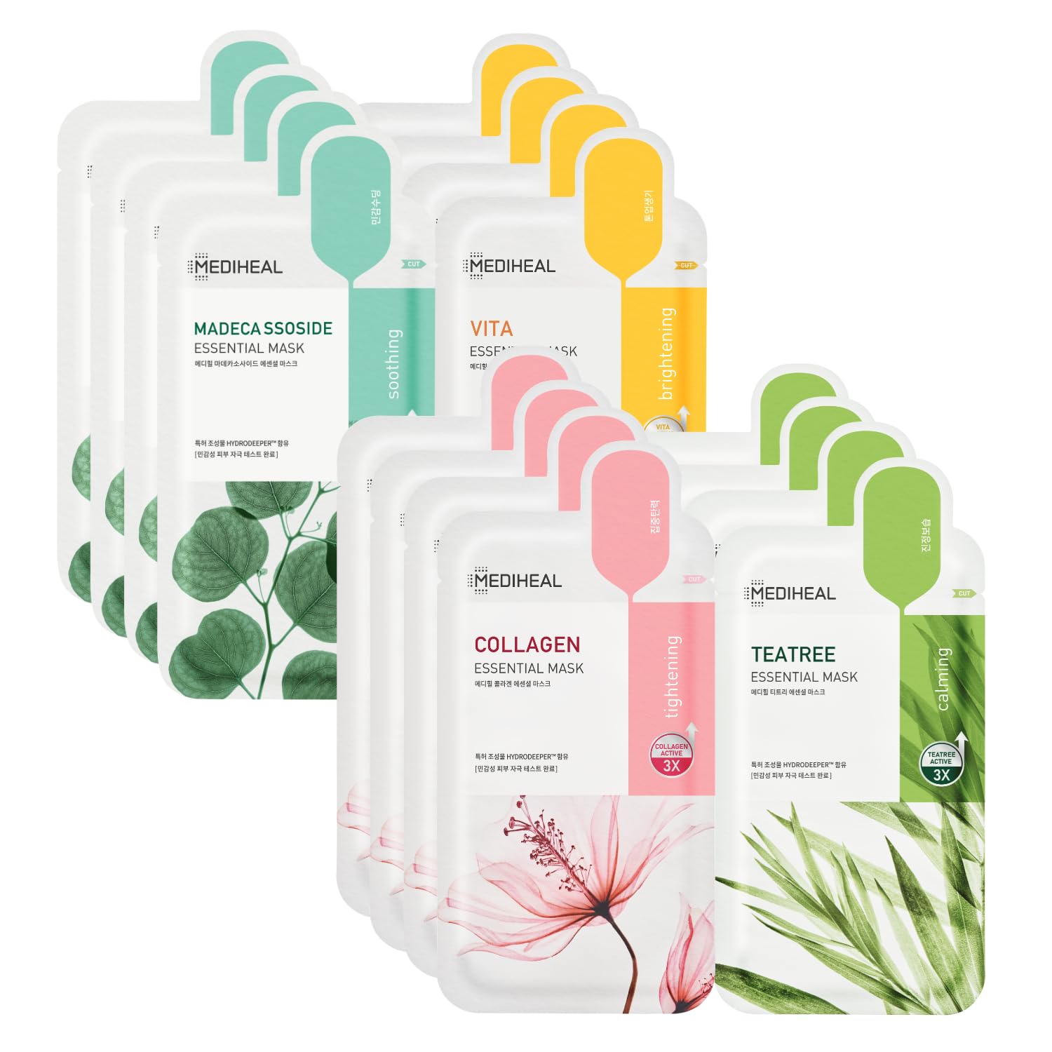 Mediheal Sheet Mask New Essential HERO 16 pack (Collagen, Tea - Product Imagery