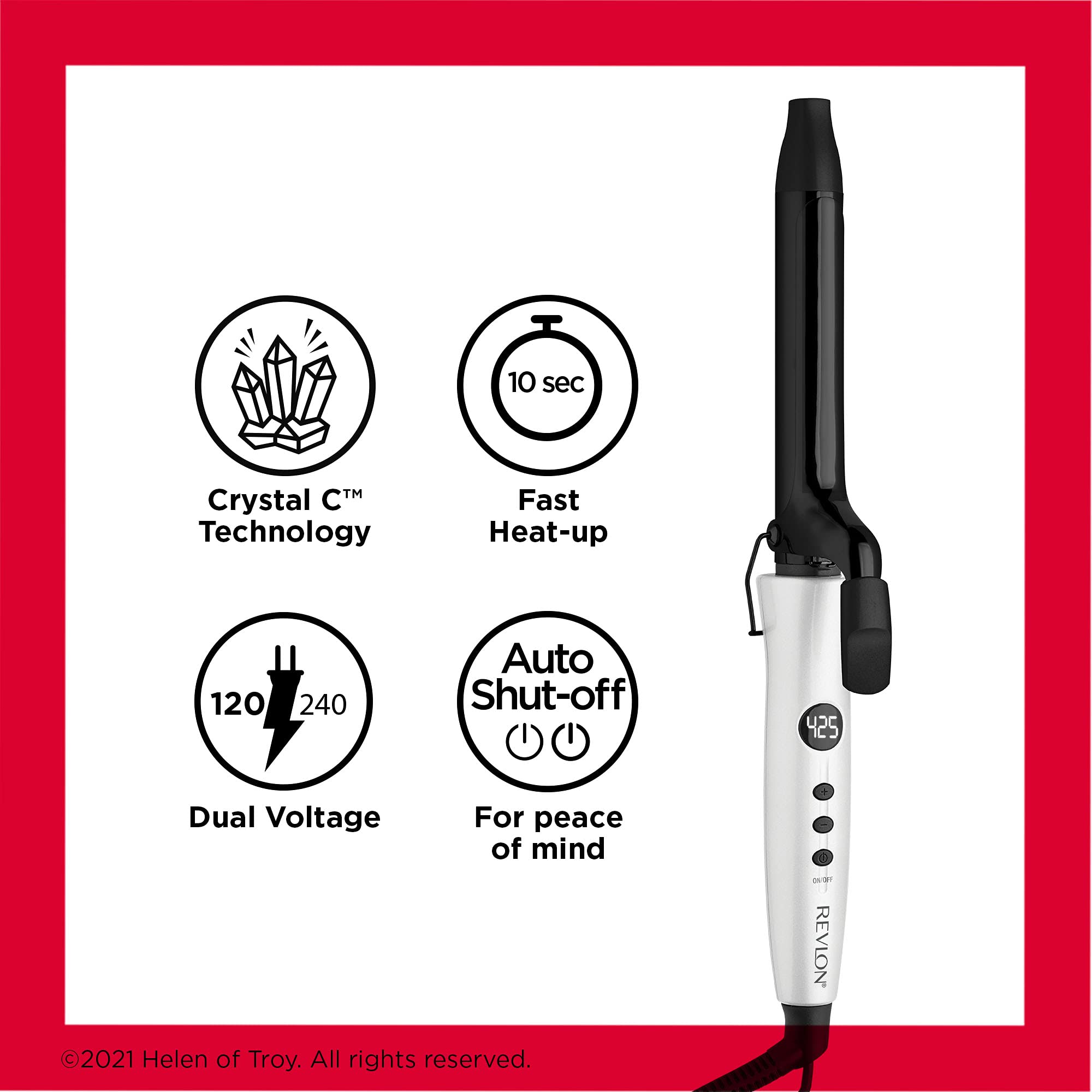 Revlon Crystal C ceramic curling iron, 1-inch barrel, designed for creating smooth, bouncy curls and waves.