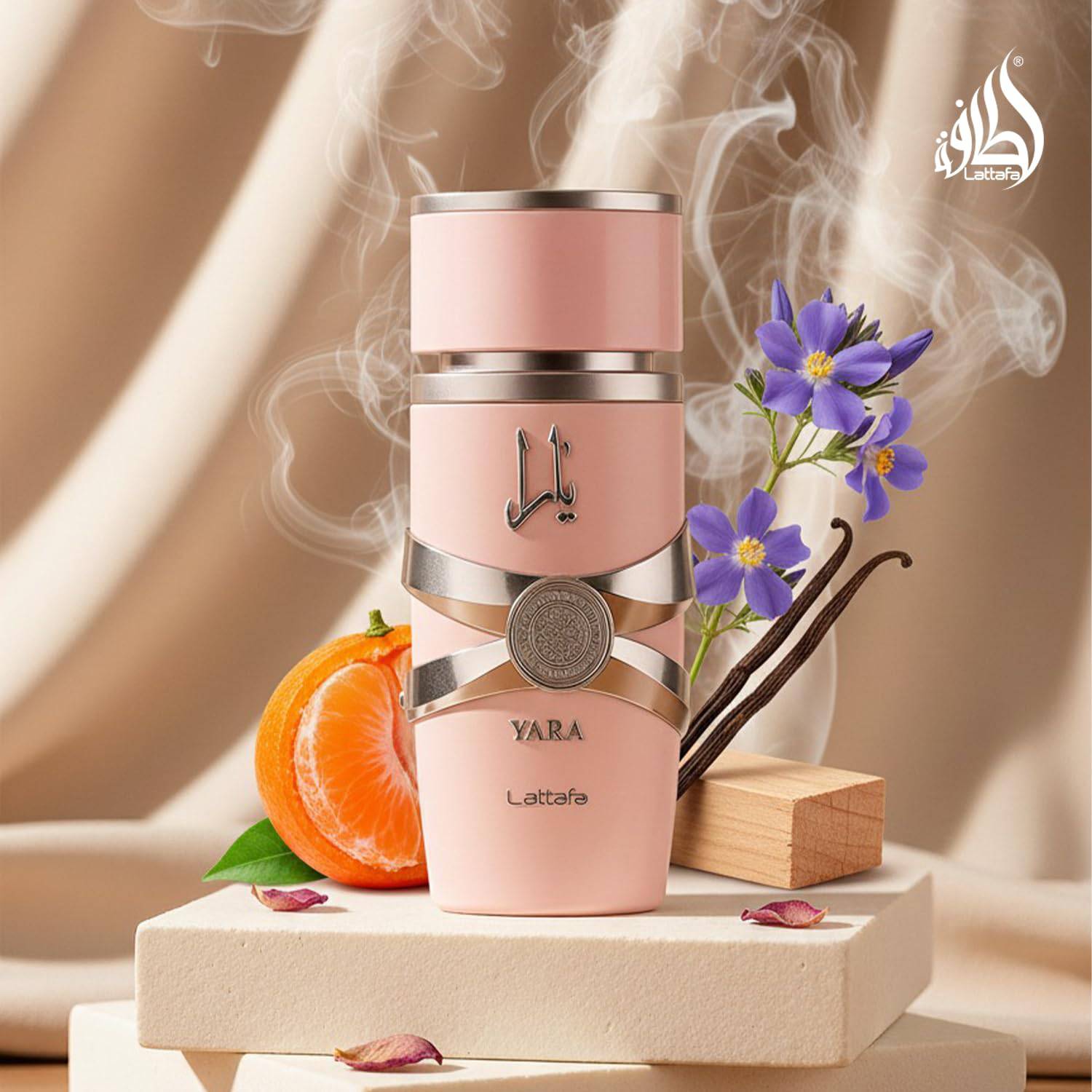 Lattafa Yara Vanilla Gourmand women’s 100ml personal fragrance bottle, elegant design, showcasing the perfume container.