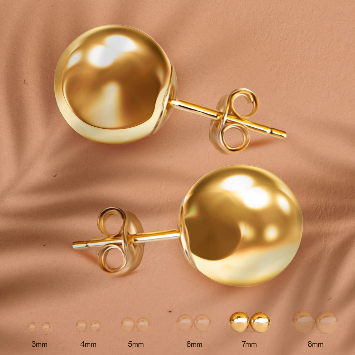 Pori Jewelers Premium 14K Gold Ball Stud Earrings - Available in Yellow, Rose & White Gold- Multiple Options Available –