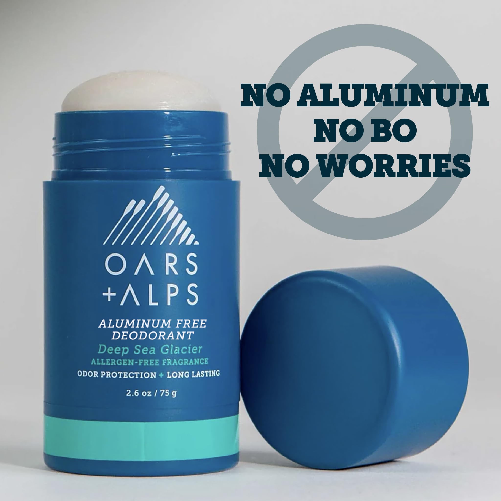 Oars + Alps Aluminum Free Men's Deodorant clear stick, 2.6oz, in a 2-pack, natural body deodorant for men.
