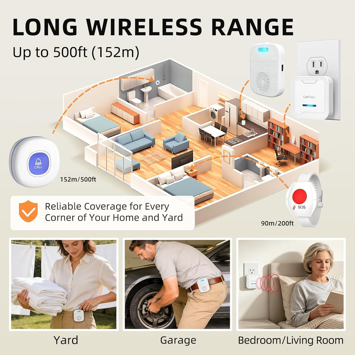 CallToU Caregiver Pager with 2 Wireless Call Button for - CallToU Official Imagery - 7