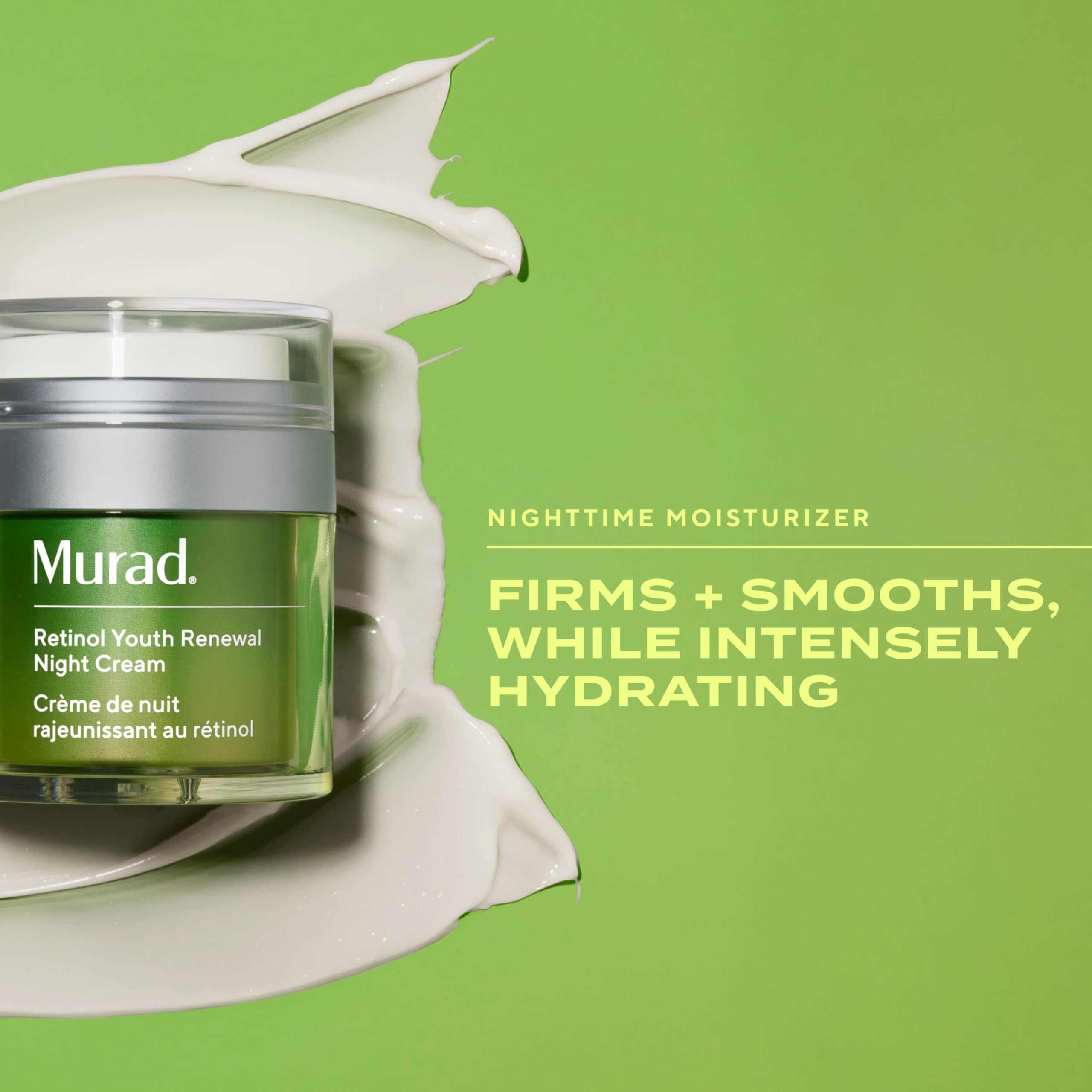 Murad Retinol Youth Renewal Night Cream 1.7oz, anti-aging moisturizer with retinol, shown in a sleek jar for youthful skin.