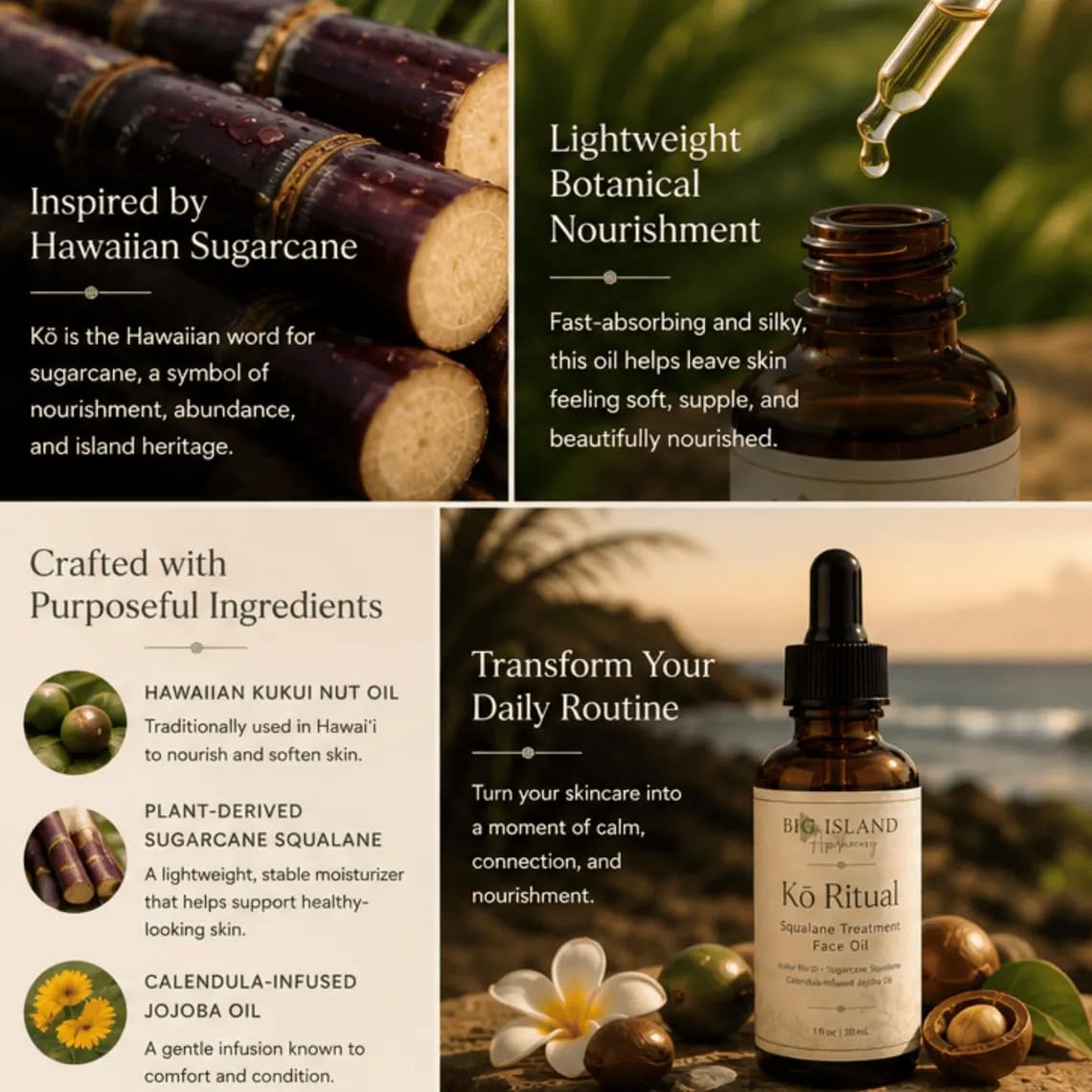 Big Island Apothecary Kō Ritual Sugarcane Squalane Face Oil, 1 oz – full view