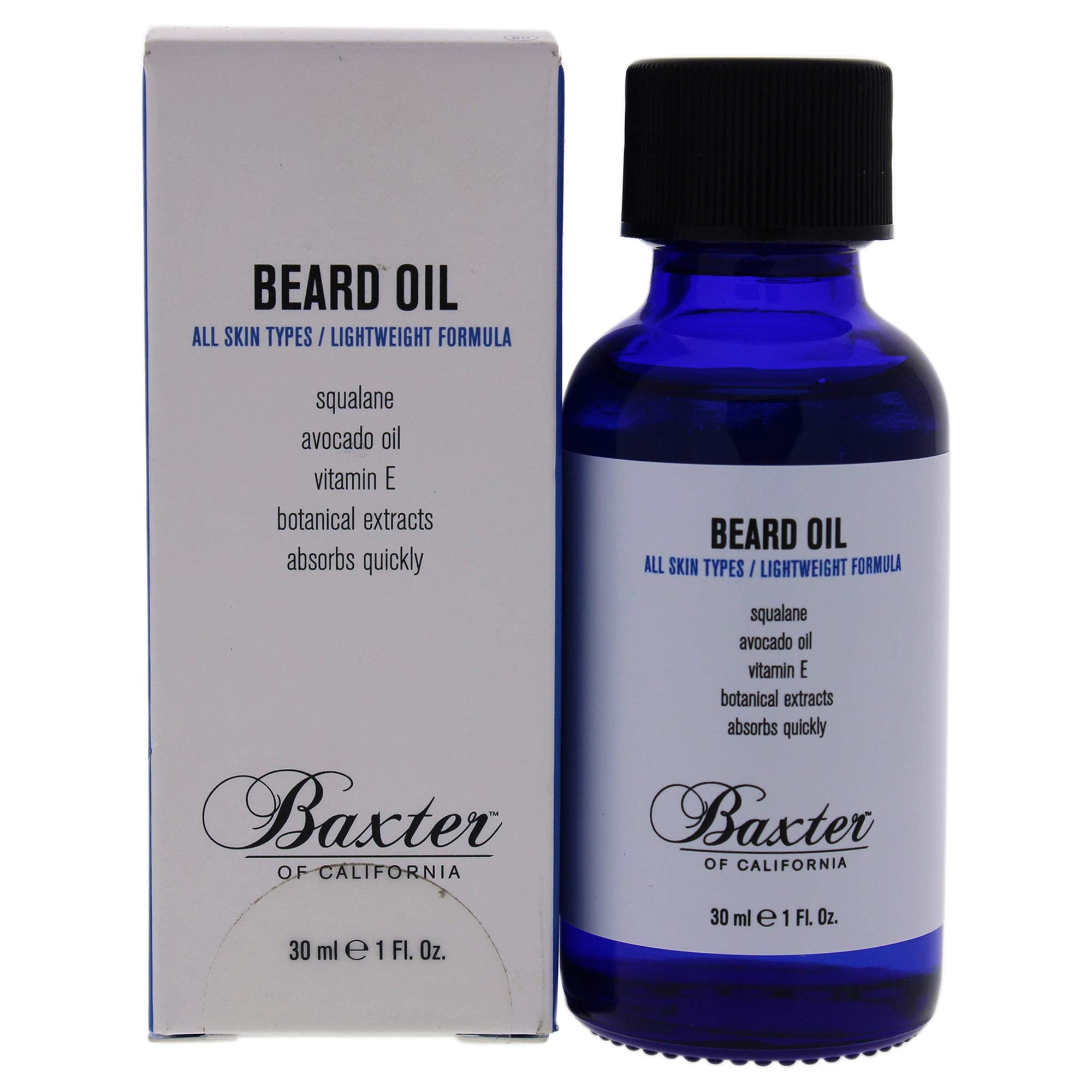 Baxter of California Beard Grooming Oil in a 1 oz bottle, moisturizing and conditioning beard hair for a healthy look.