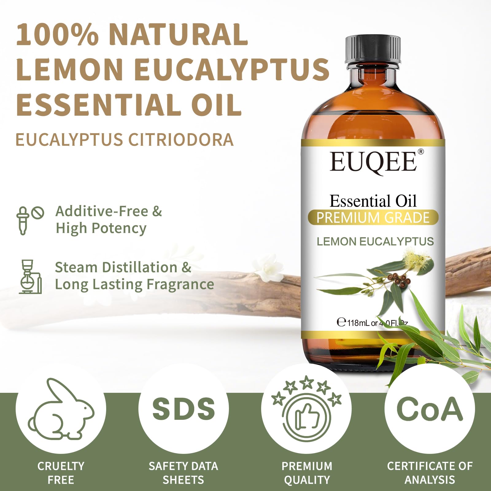 EUQEE Lemon Eucalyptus Essential Oil for Spray 118ml / 4 Fl.Oz