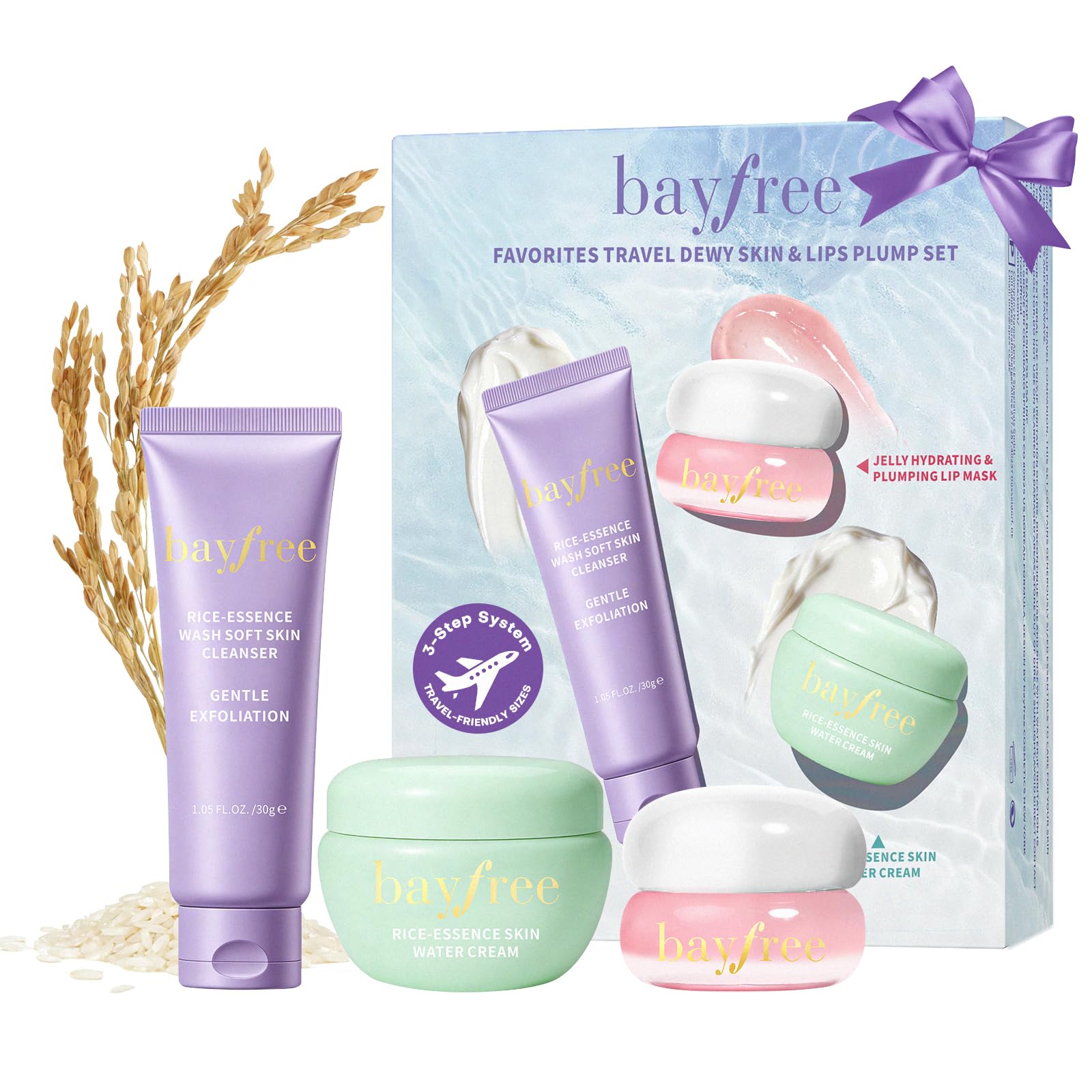 bayfree Dewy Skin Care Set, Travel Size Skincare Kit with 3-Step - Product Imagery