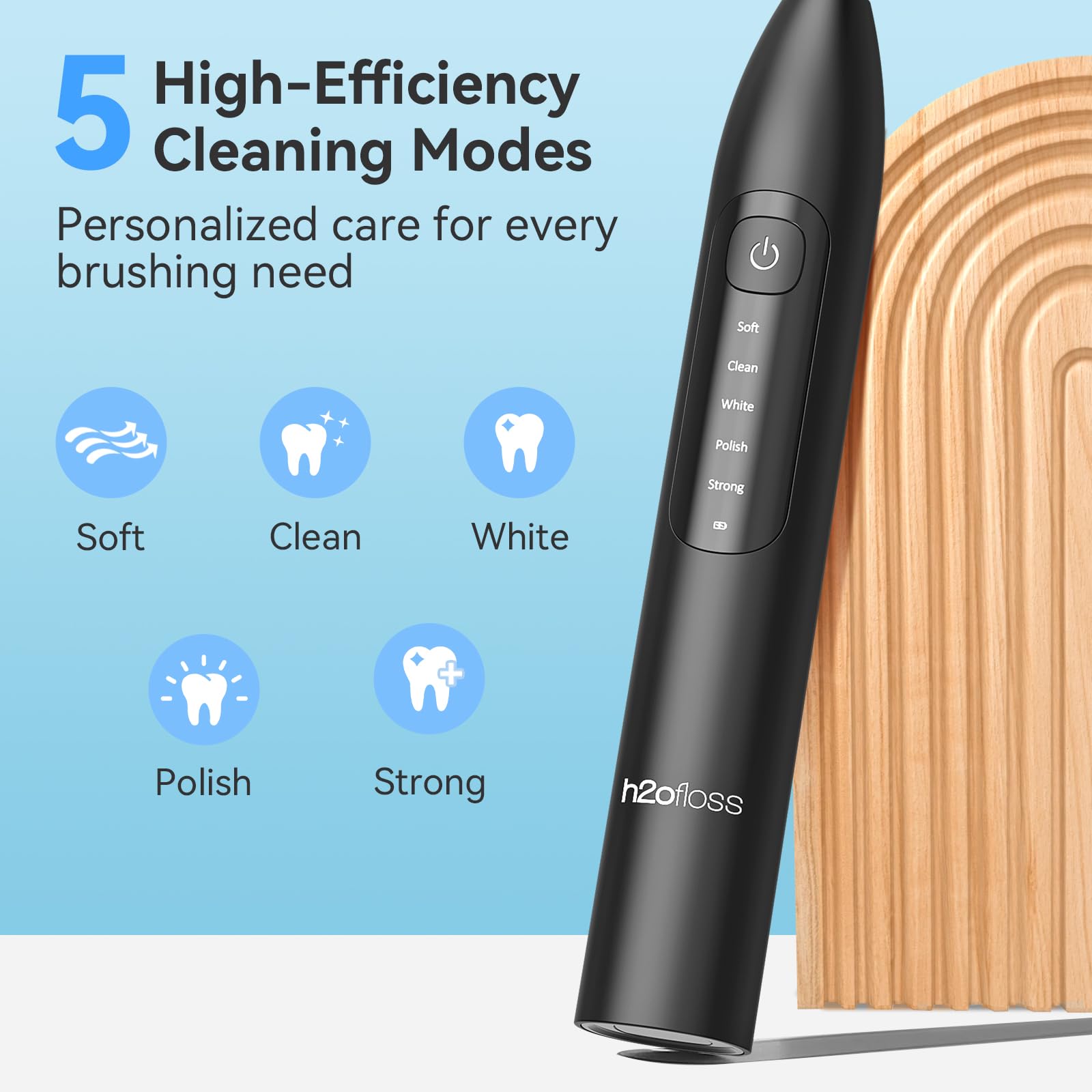 H2ofloss 2-in-1 oral irrigator and electric toothbrush combo, showing the water flosser and toothbrush head in use.