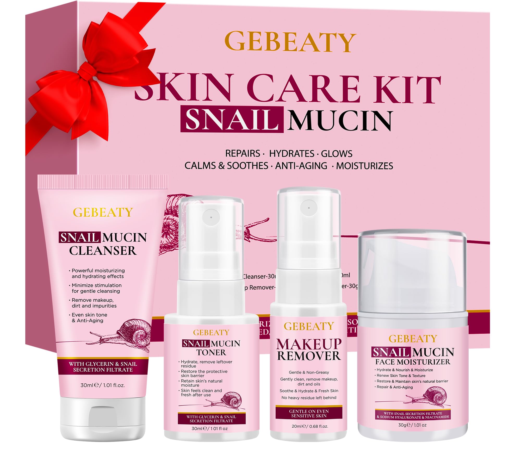 Snail Mucin Skincare Set, 4 Step Routine for Hydrated & - Product Imagery