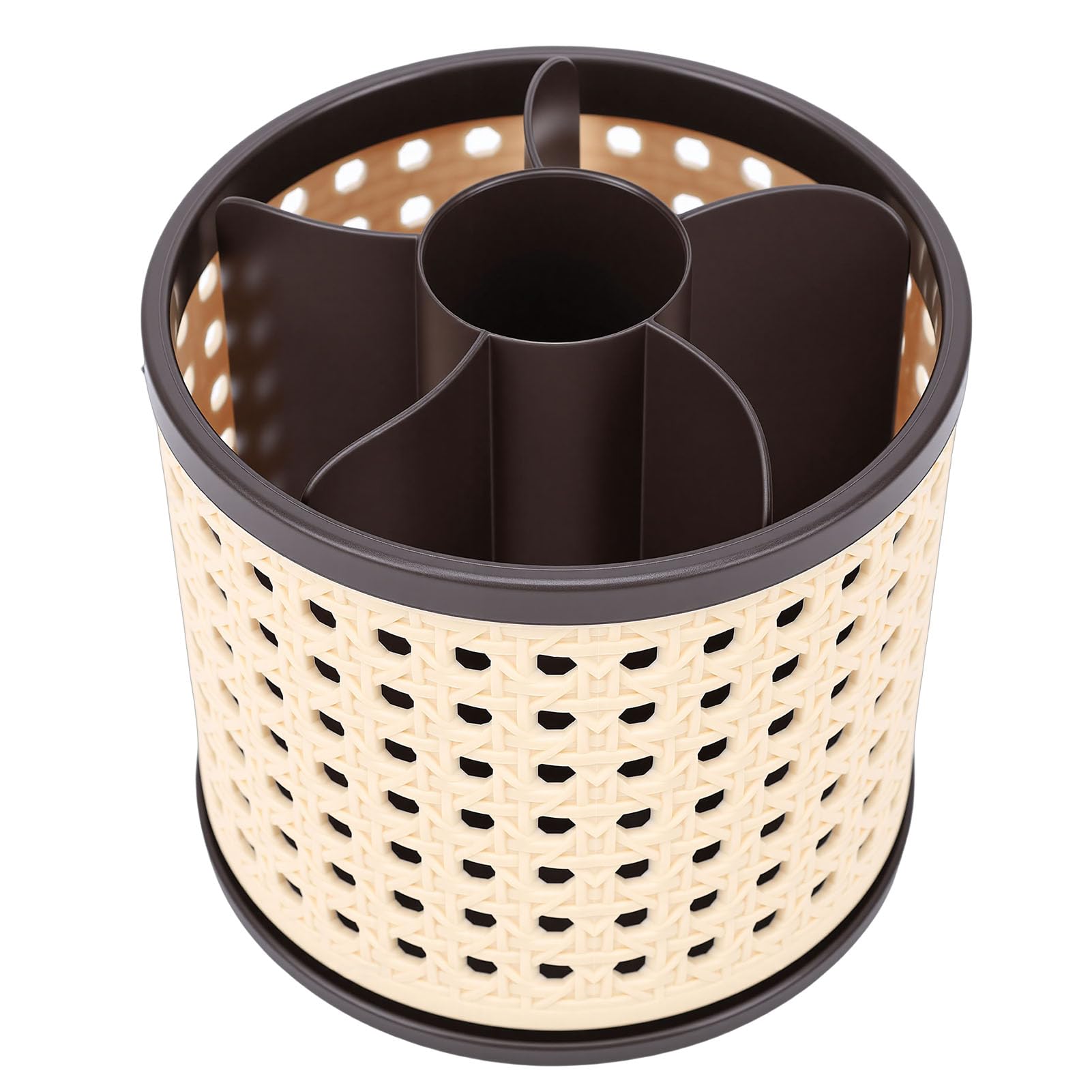 Serounder Makeup Brush Holder Organizer Spinning 360 Degree Rotating Storage Cup for Cosmetics Lipstick Office Supplies Plastic (Brown)