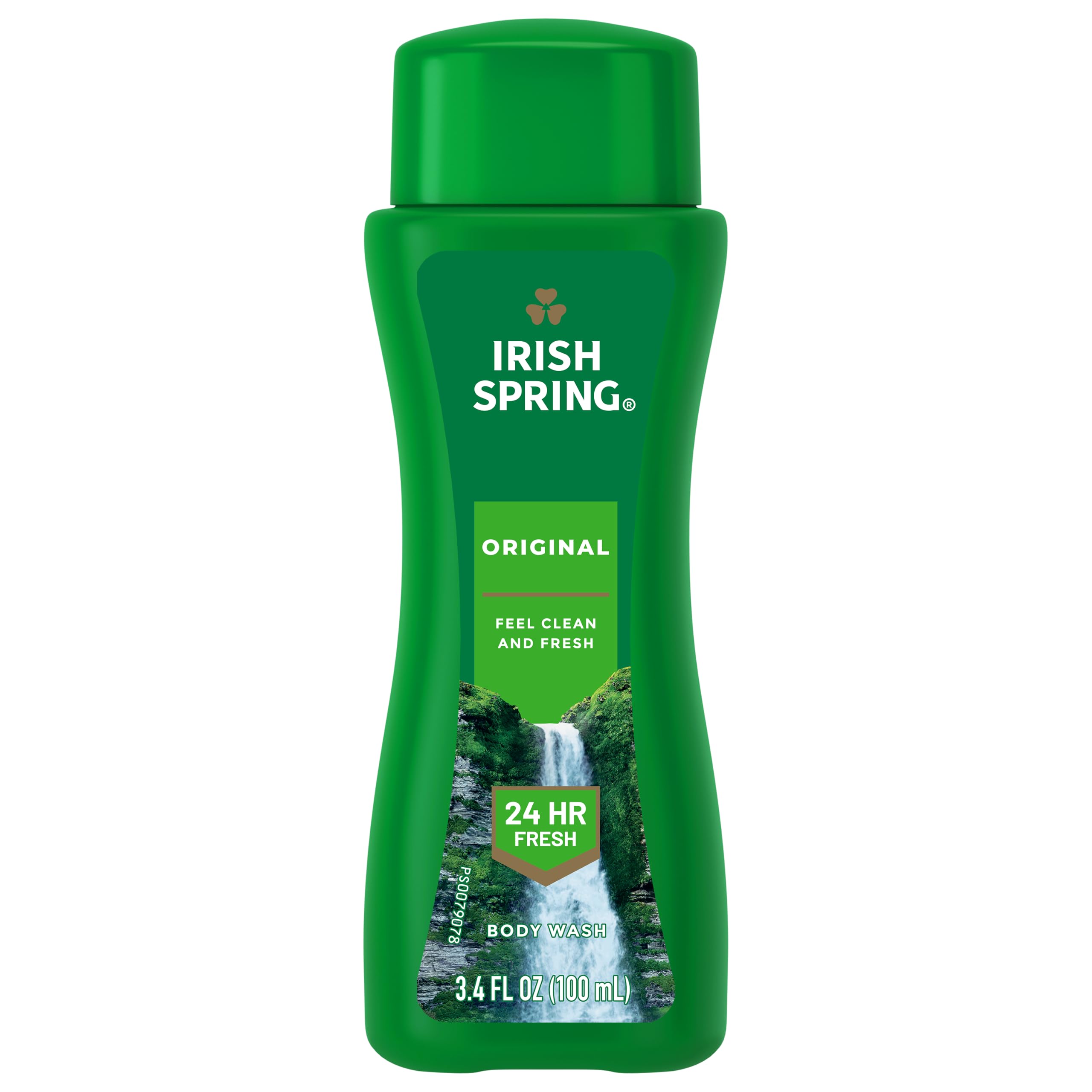 Irish Spring Original Body Wash for Men with Cool Fresh Scent, 3.4 fl oz, skin cleaning agent in a pump bottle