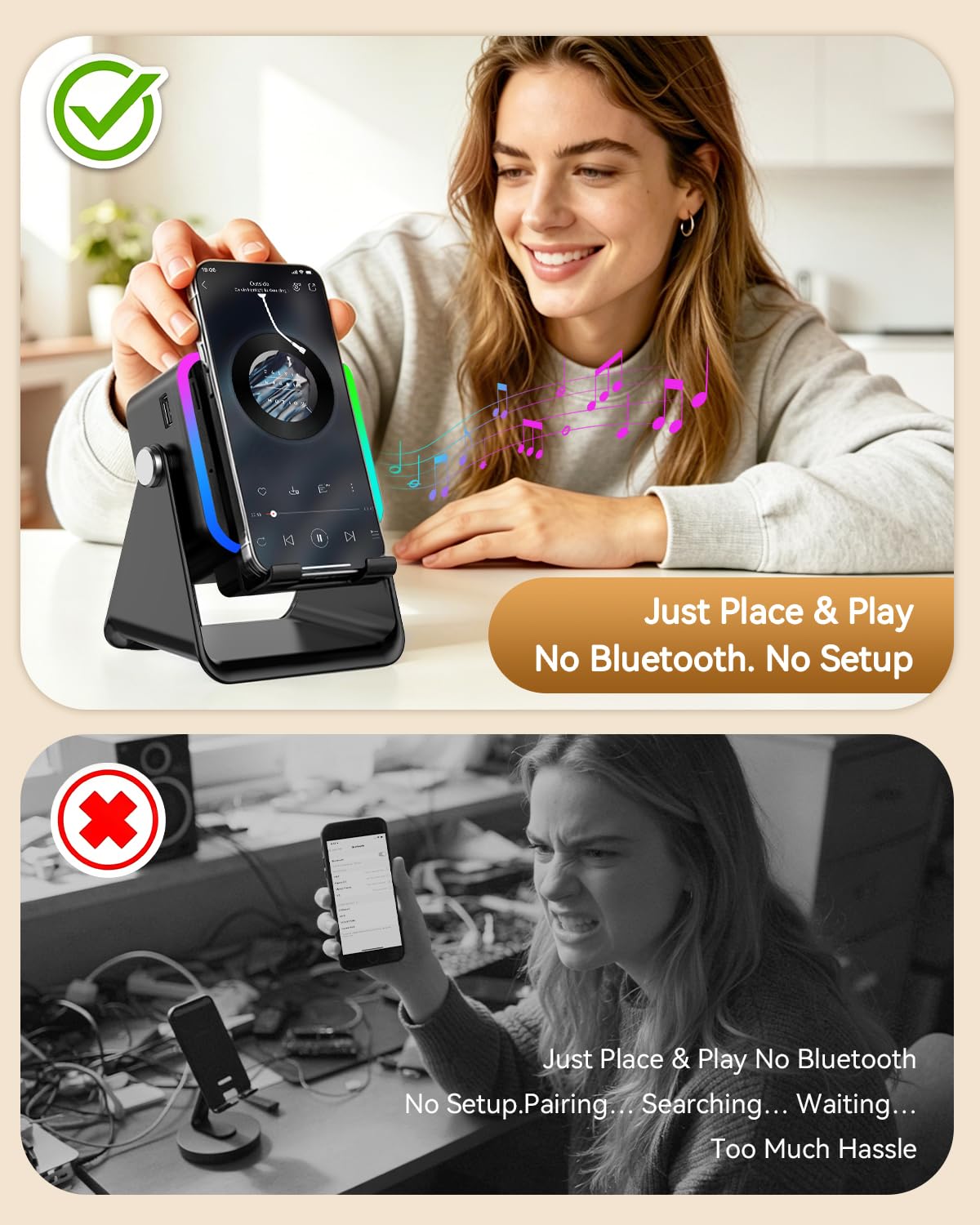 MILOUZ Gifts for Men Tech Gadgets Wireless Induction Speaker with Phone Stand – packaging and label
