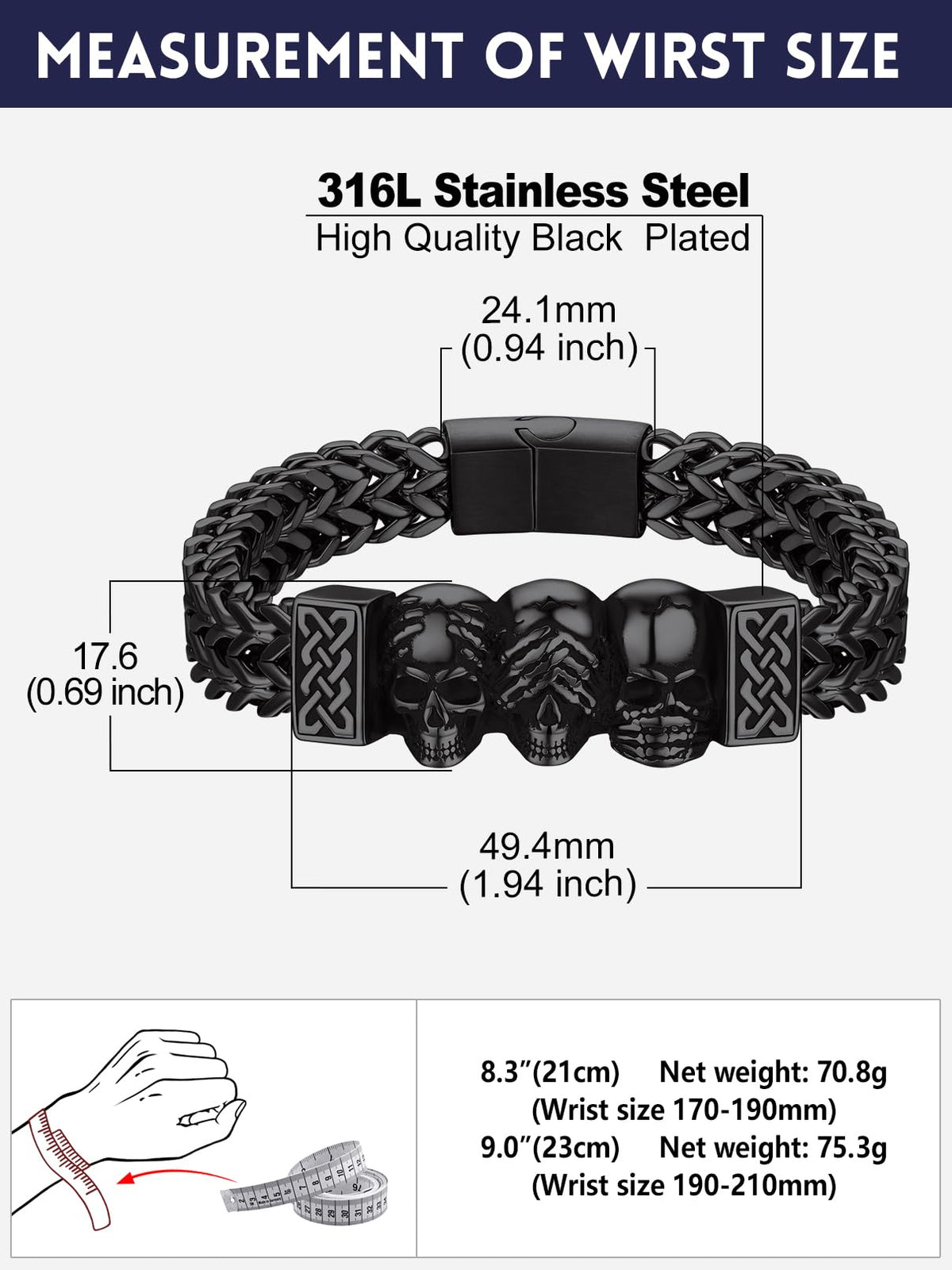 Bandmax Stainless Steel Chunky Heavy Duty Chain Bracelets for Men Handcuffs/Skulls/Celtic Knot Pendant Bracelets Biker R