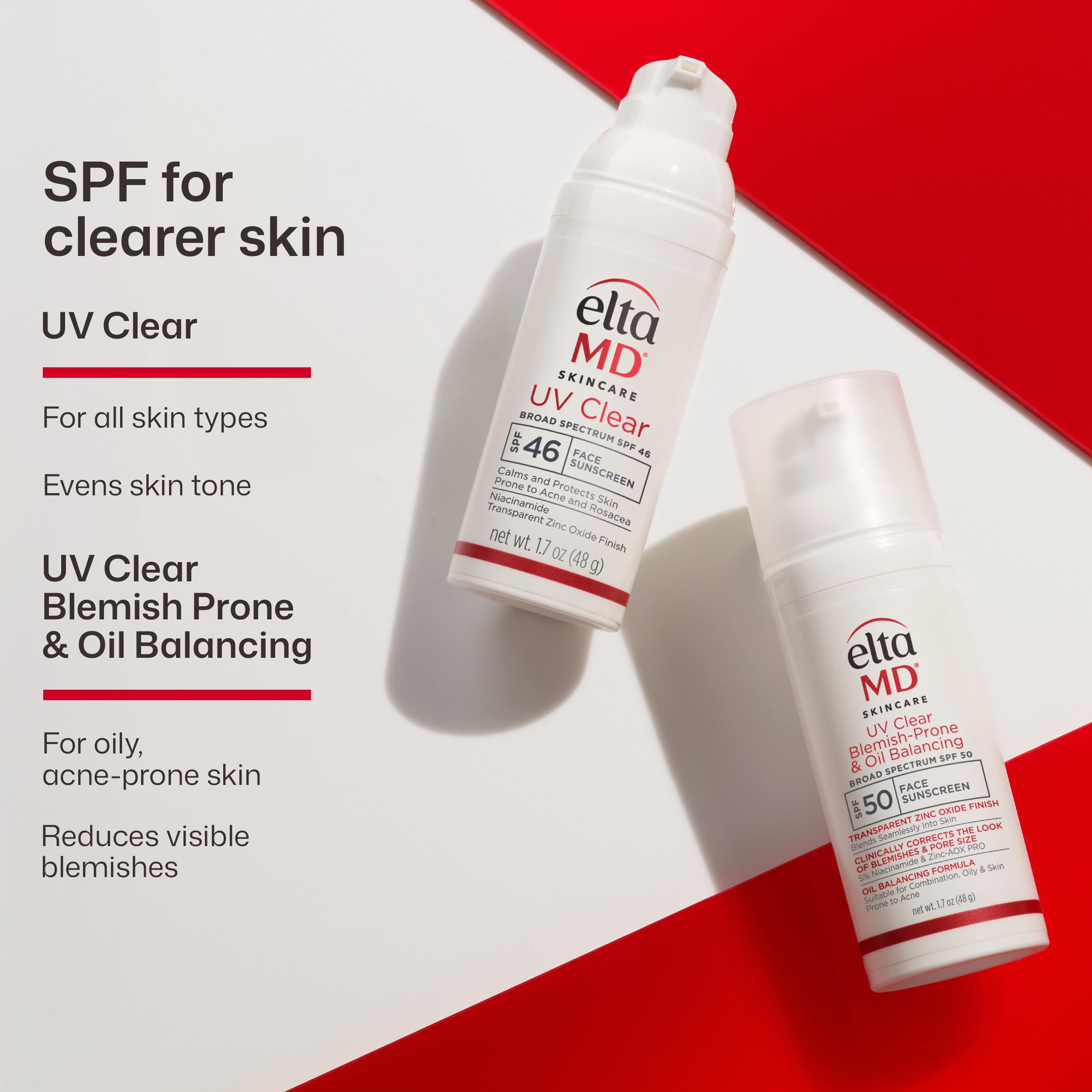 EltaMD UV Clear SPF 46 face sunscreen in 1.7 oz tube, untinted formula with broad-spectrum sun protection