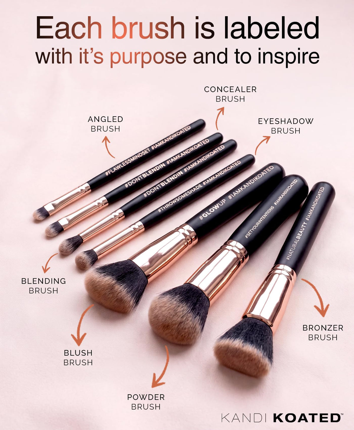 Kandi Burruss 7-Piece Professional Makeup Brush Set - Rose Gold – packaging and label