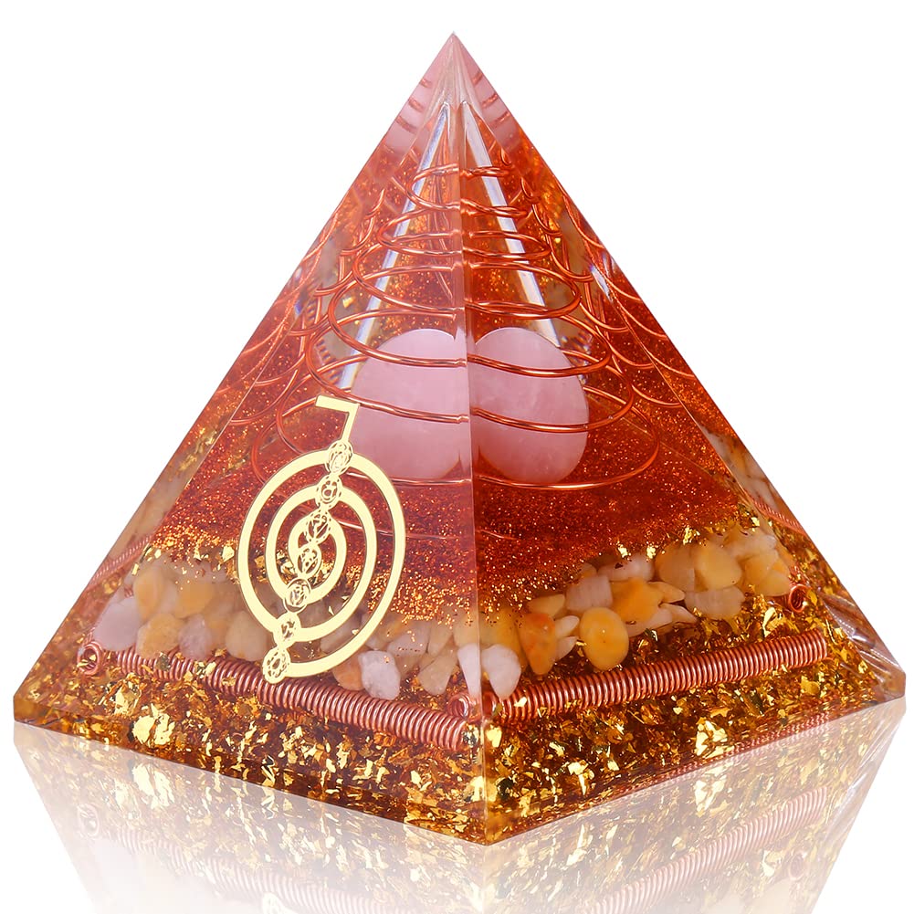 NewMainOne Orgone Pyramid for Positive Energy, Chakra, Wealth, Success - Chakra Orgonite Pyramid with Gemstones, Lucky C