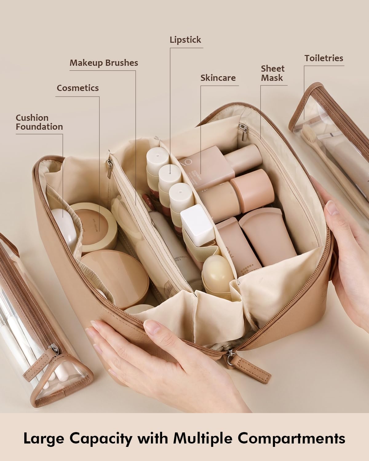 Prite 3 Pcs Makeup Bag Set Travel Toiletry Bag Cosmetic Organizer for Women – close-up detail