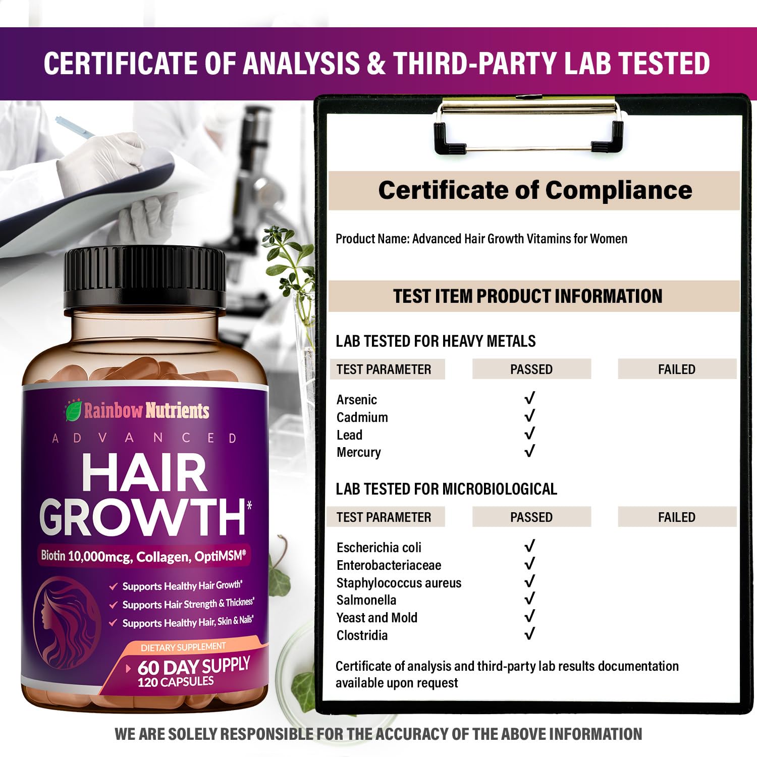 Hair Growth Vitamins for Women | Biotin 10,000mcg, Collagen, Patented OptiMSM®, goMCT®, Saw Palmetto | Naturally Supports Stronger & Healthier Hair, Skin and Nails |Non GMO + Made in USA|60 Day Supply