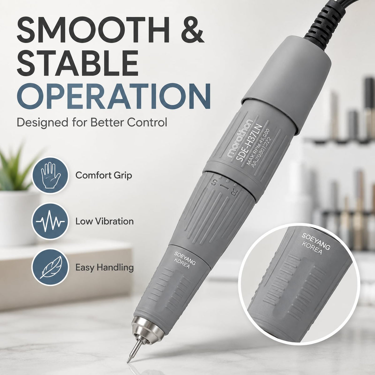 Lucky grass 7 SDE-H37LN 45000RPM High-Speed Micromotor Handpiece, Electric Grinding & Polishing Tool with 2.35mm Chuck, 
