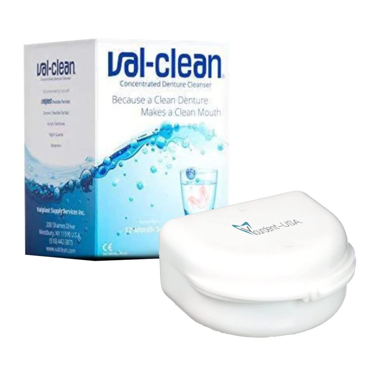 Yourdent-USA Val Clean Denture Cleaner 12 Packet for 1 Year and Dental Retainer Case, Denture Night Guard, Perfect Combo