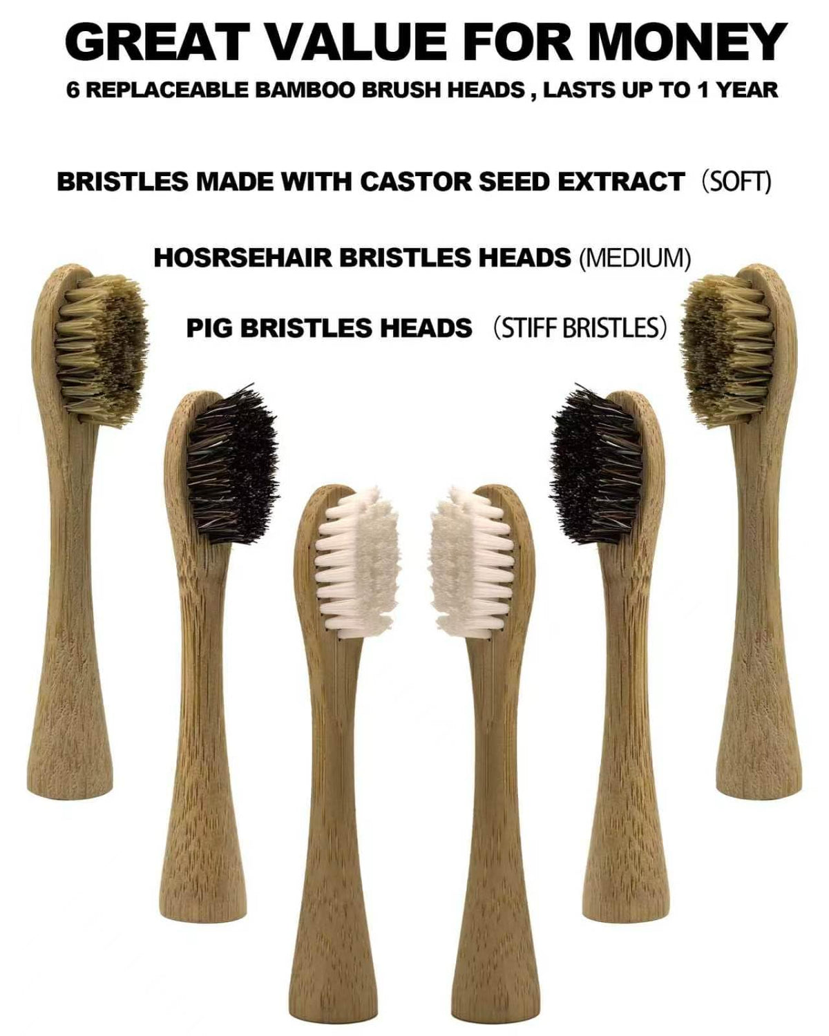 Bamboo Electric Toothbrush 6 Replaceable Bamboo Brush Heads - CzMouthPro Official Imagery - 5