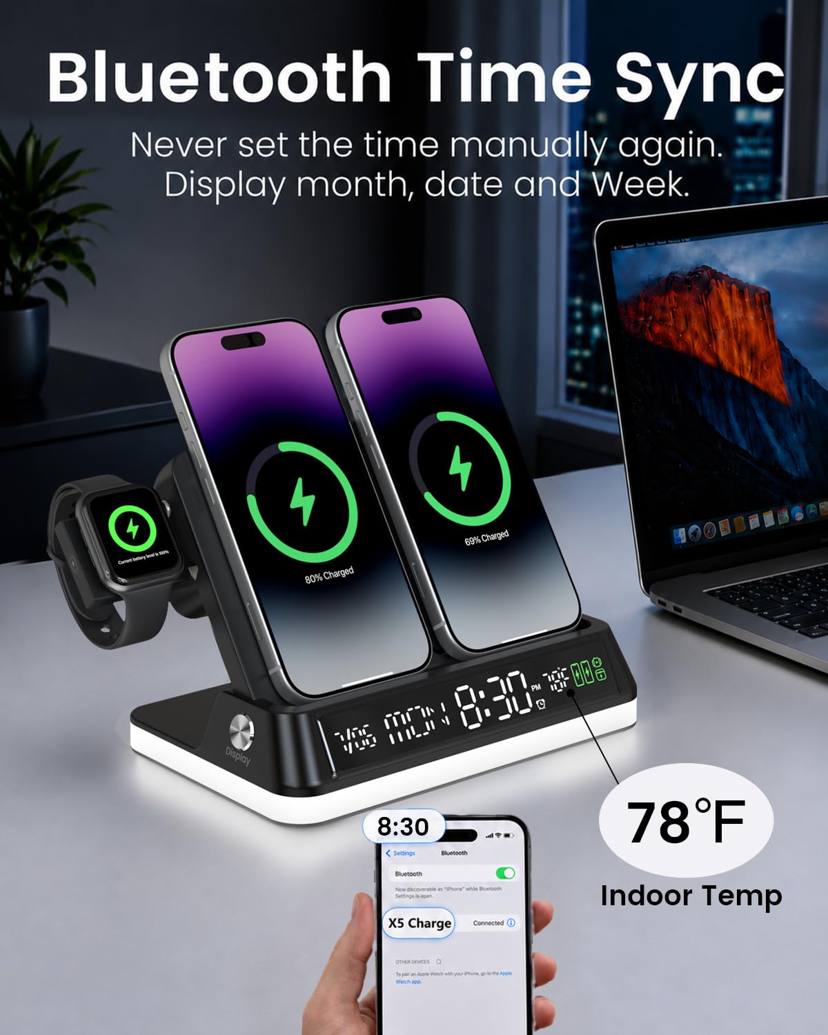 7 in 1 Wireless Charging Station with Auto Sync Clock Sunset - Goldjoy Official Imagery - 5