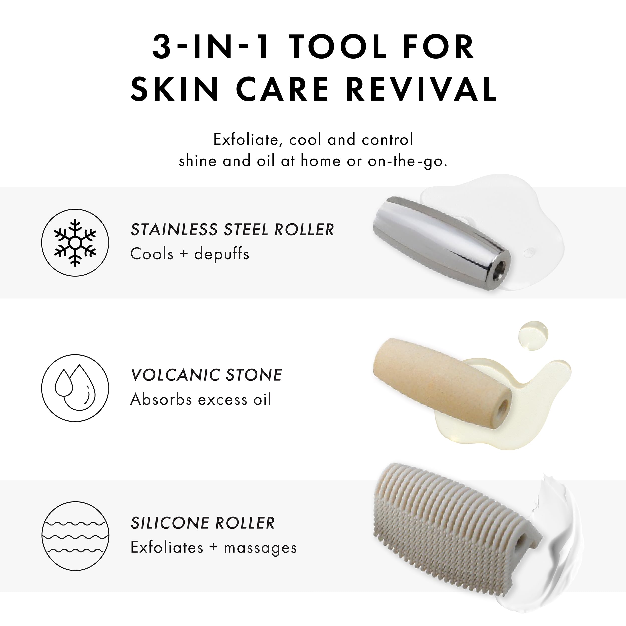 Tweezerman 3-in-1 facial roller set with multiple massage tools for facial relaxation and skin rejuvenation.