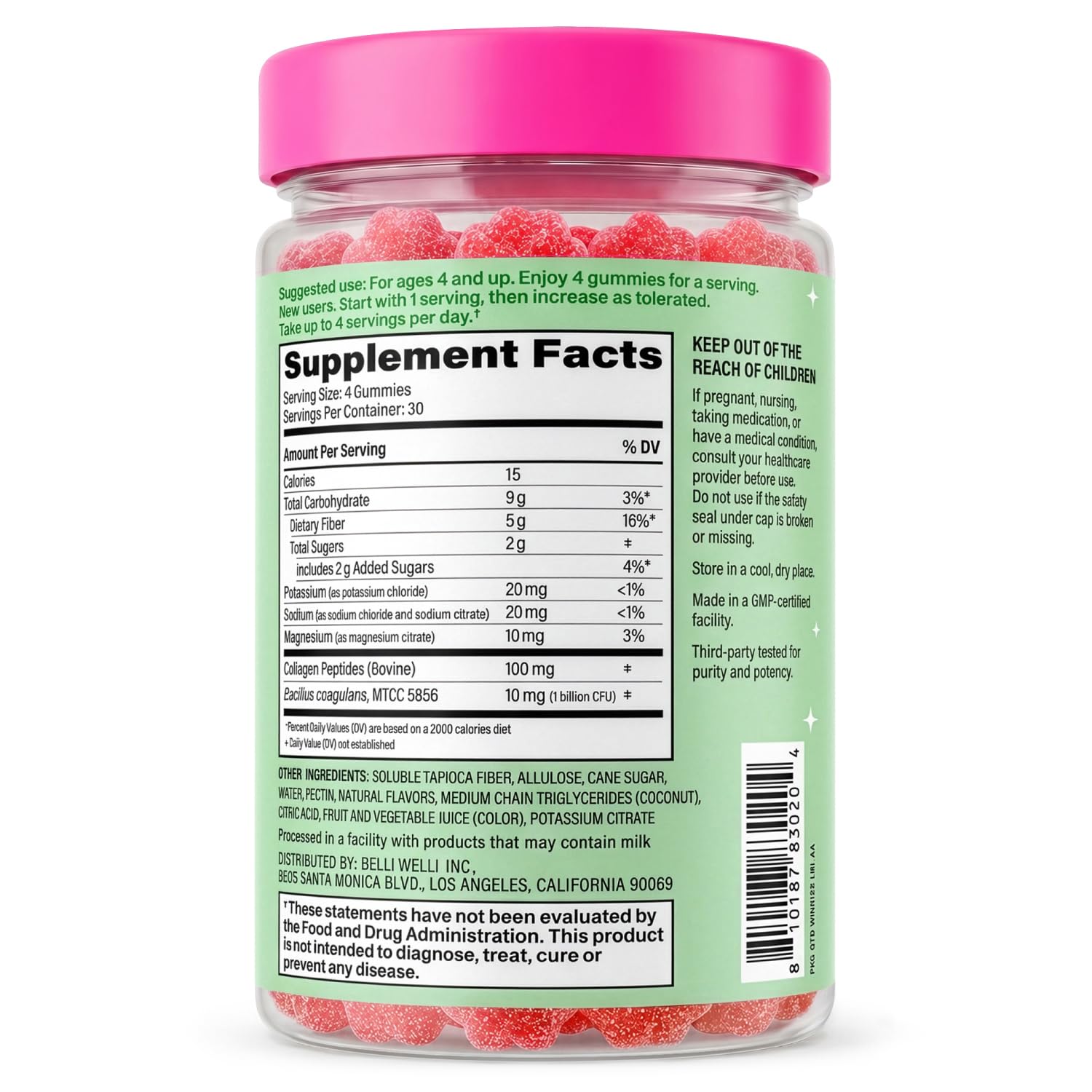 Belli Welli Fiber Gummies for GLP-1 Support — Watermelon, 120ct