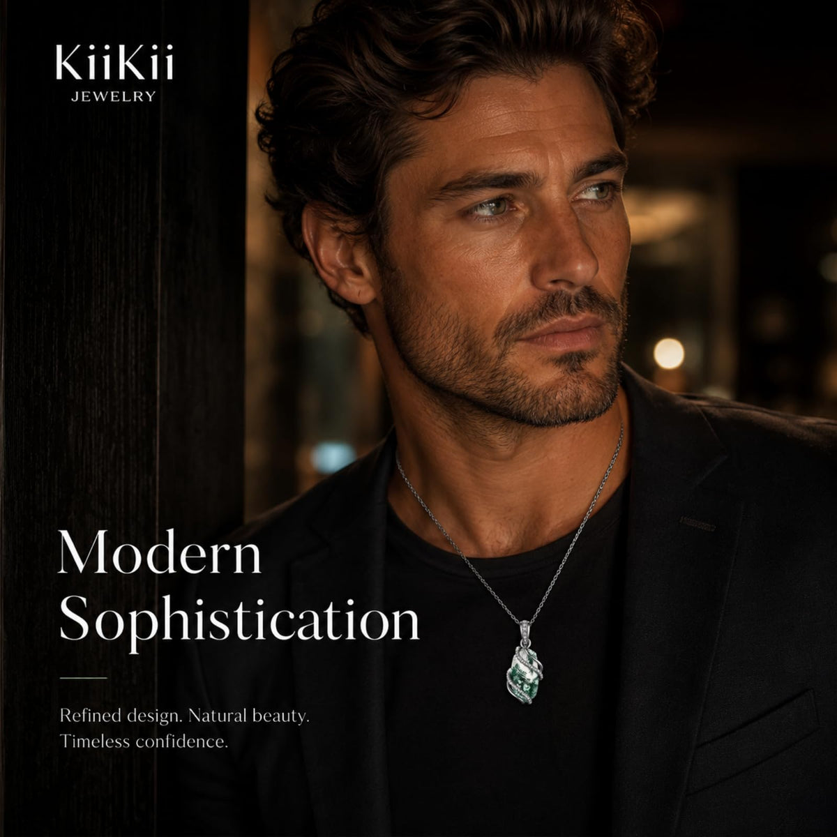 KiiKii Handmade Natural Stone Necklace, White Gold Plated Jewelry Gift – alternate angle