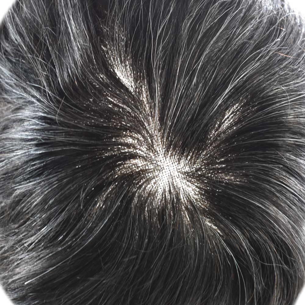 Curve Hair Mens Toupee Human Hair Piece Replacement System Monofilament Wig Hair Unit for Men Durable Poly Coated Mens Hairpiece (#1B20 Off Black+20% Gray, 6"X9")