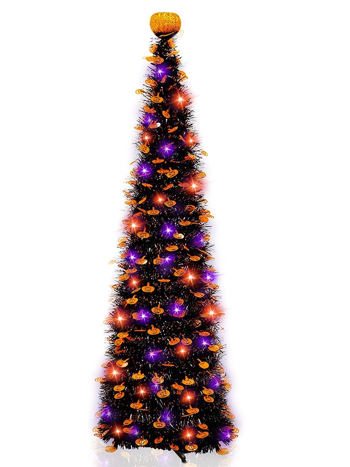 TURNMEON 5Ft Black Tinsel Halloween Tree with Lights Halloween Decorations
