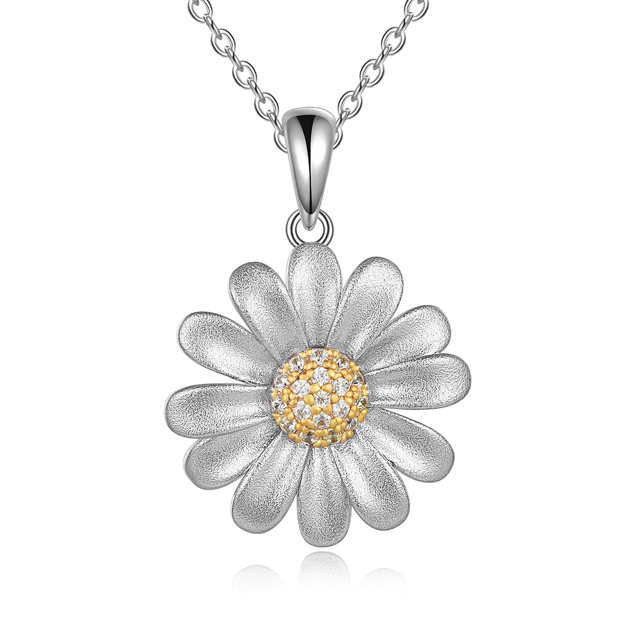 CRMAD Daisy/Sunflower Flower Necklace Jewelry Gifts for Women Sterling Silver Flower Pendant – product photo (Pendant Ne
