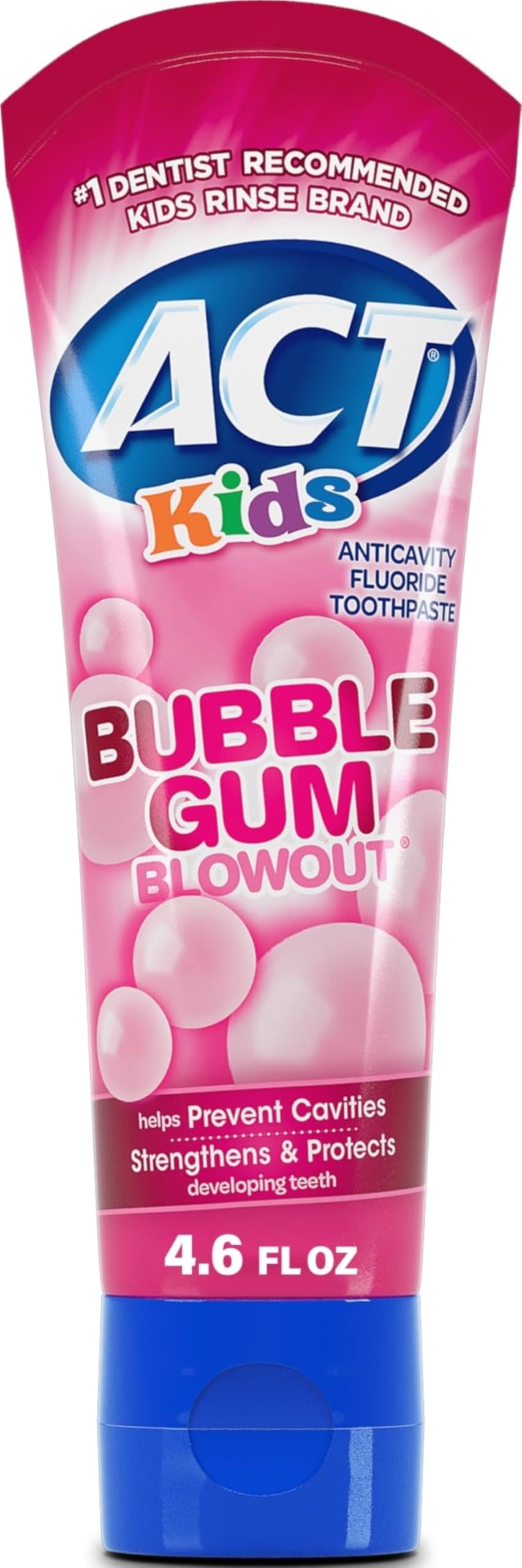 ACT Kids Anticavity Fluoride Toothpaste, Bubble Gum Blowout, 4.6 - Product Imagery