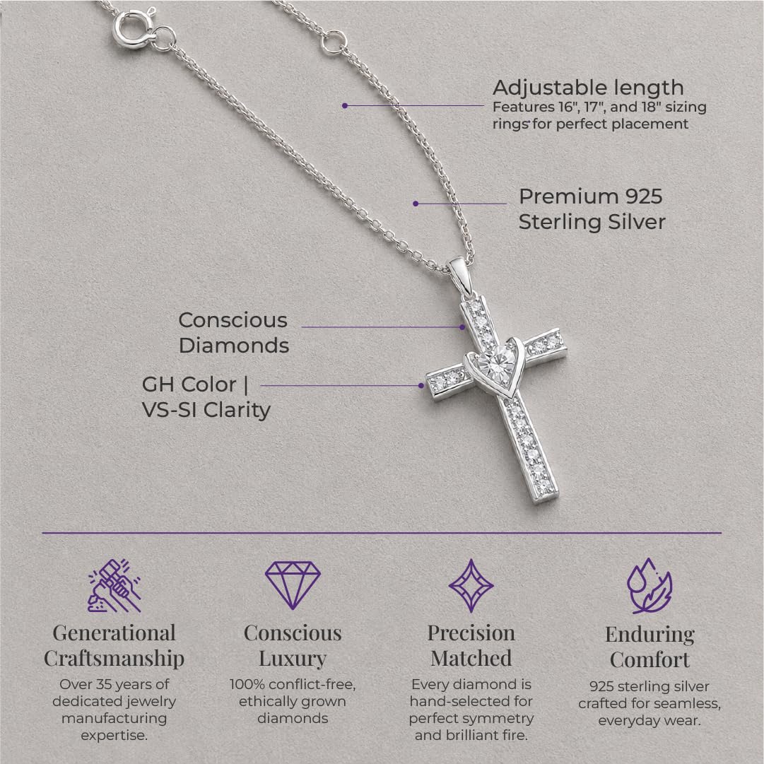 La Joya Lab Diamond Cross Necklace | 14K Gold Plated Silver | Multiple Designs – close-up detail in Cross My Heart