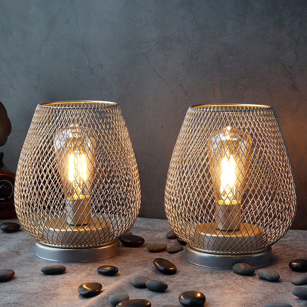 JHY DESIGN Set of 2 Metal Cage LED Lantern Battery Powered Cordless Accent Light with LED Great for Weddings Parties Pat