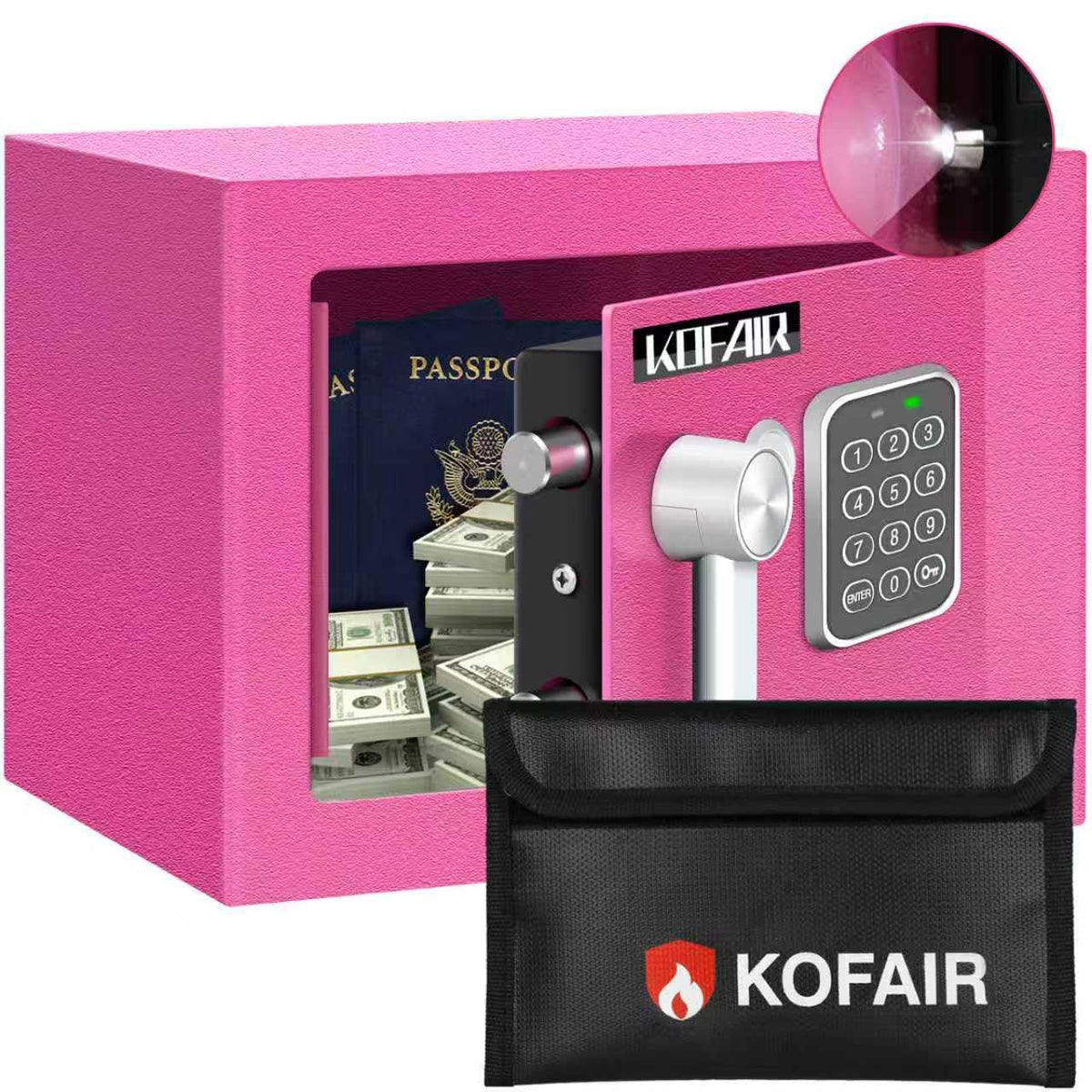 KOFAIR Safe Box for Home Safe (0.23 Cubic Feet) with Fireproof Bag, Personal for Money Safe for Cash Saving, Mini Safety