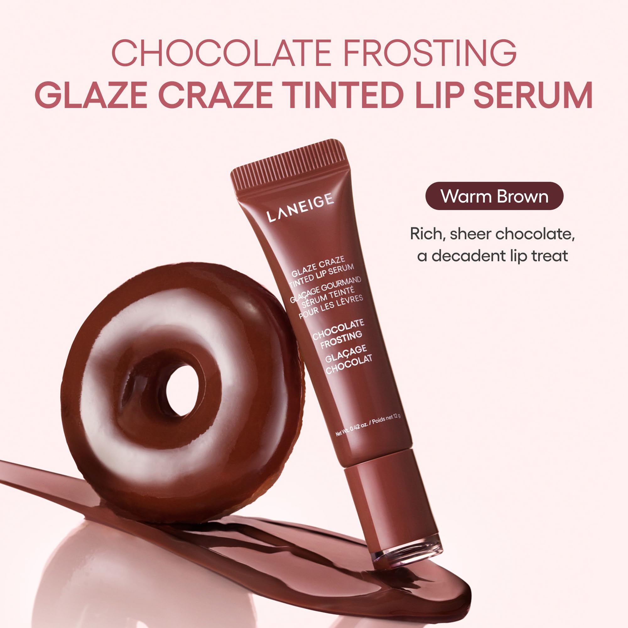 Laneige Glaze Craze Tinted Lip Serum in Chocolate Frosting, hydrating lip treatment with glossy, buildable shine and softening formula.