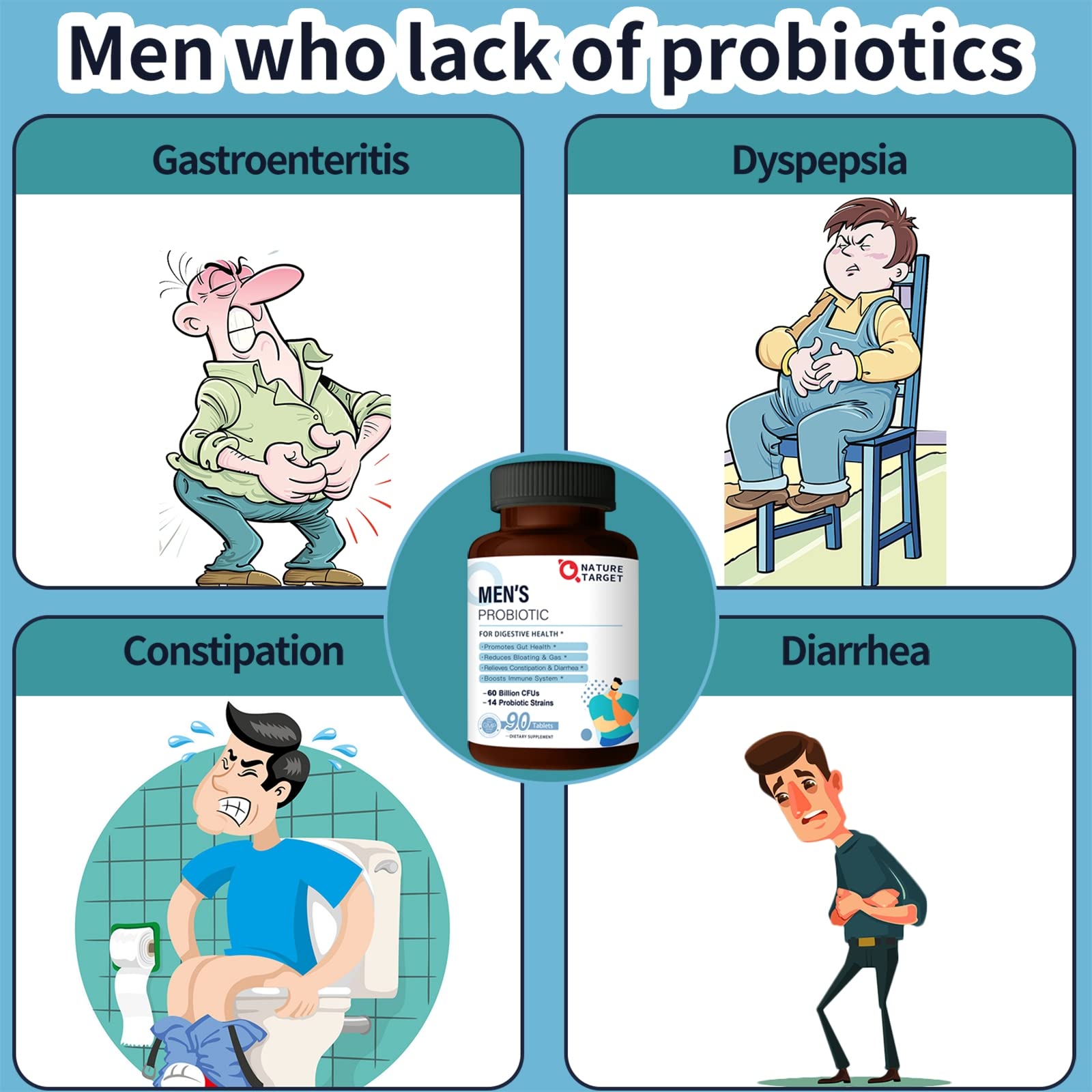 Nature Target Probiotics for Men – 60B CFU, 90 Tablets