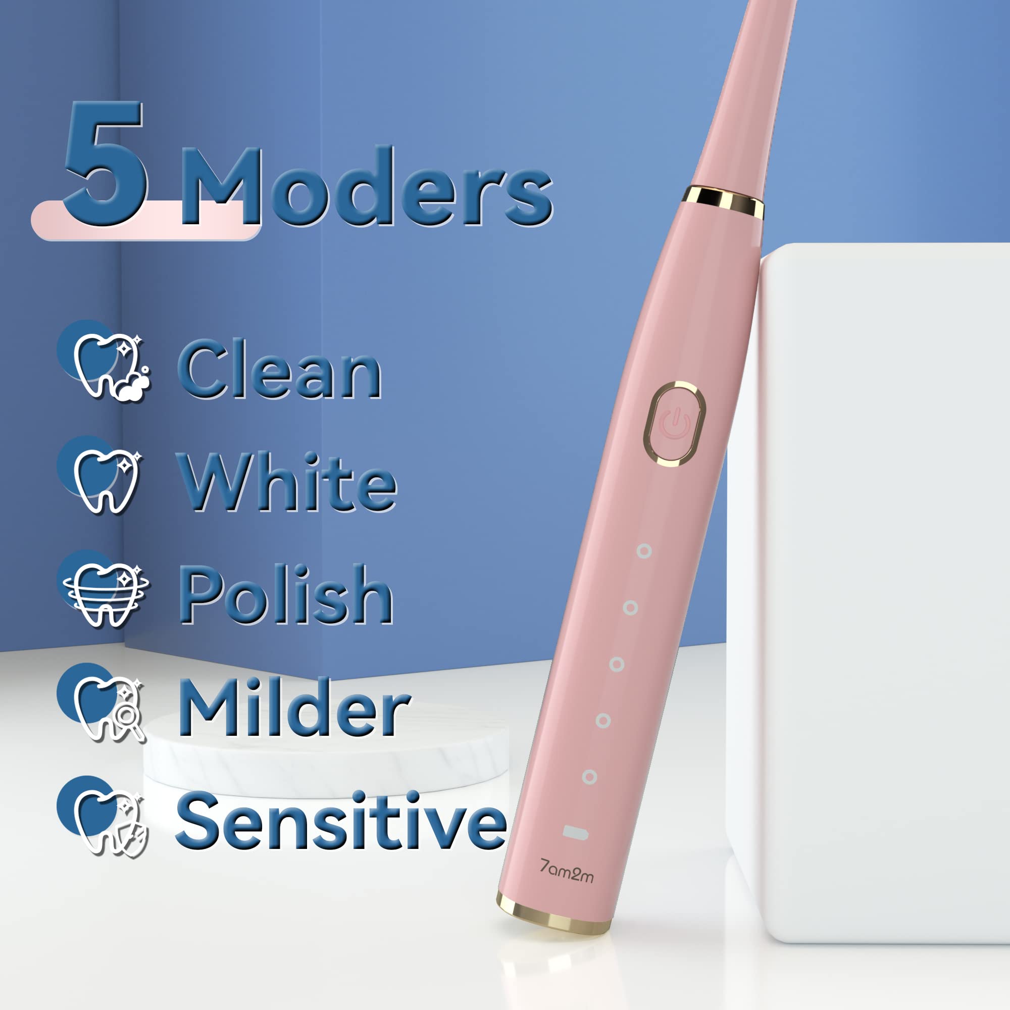 7AM2M Sonic electric toothbrush for adults and kids, high power rechargeable toothbrush with sleek design and multiple brushing modes.