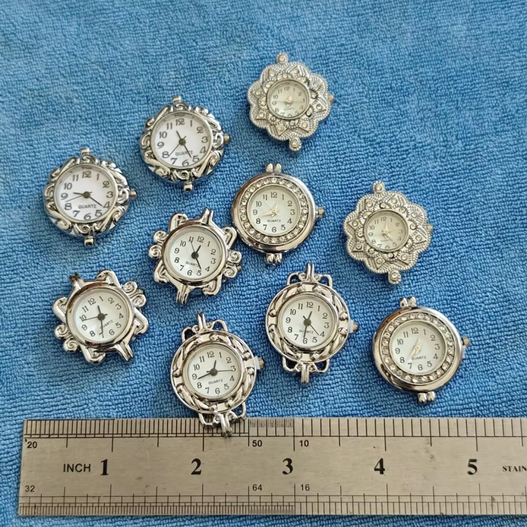 ChangJin Jewelry ChangJin 10PCS Mixed Lot of Silver Tone Quartz Watch face Links for Bracelet Jewelry Making (10) – back
