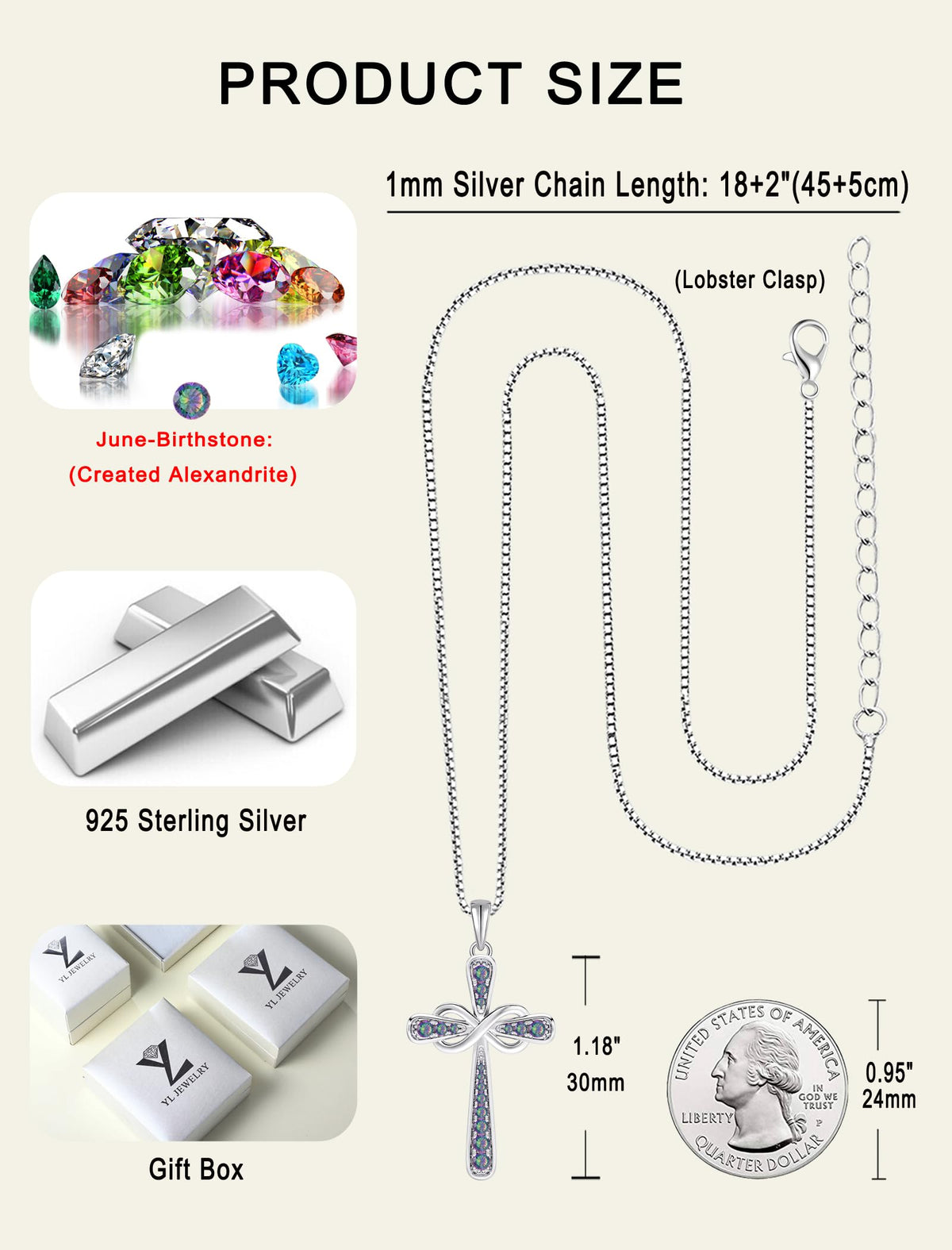 YL 925 Sterling Silver Cross Necklace for Women Halo Infinity Pendant Cubic Zirconia Jewelry for Mom – alternate angle