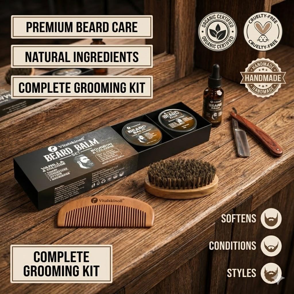 VITALSKINOIL Beard Balm Set for Men, Sandalwood & Cologne Scented, 2-Pack Set Pair – alternate angle