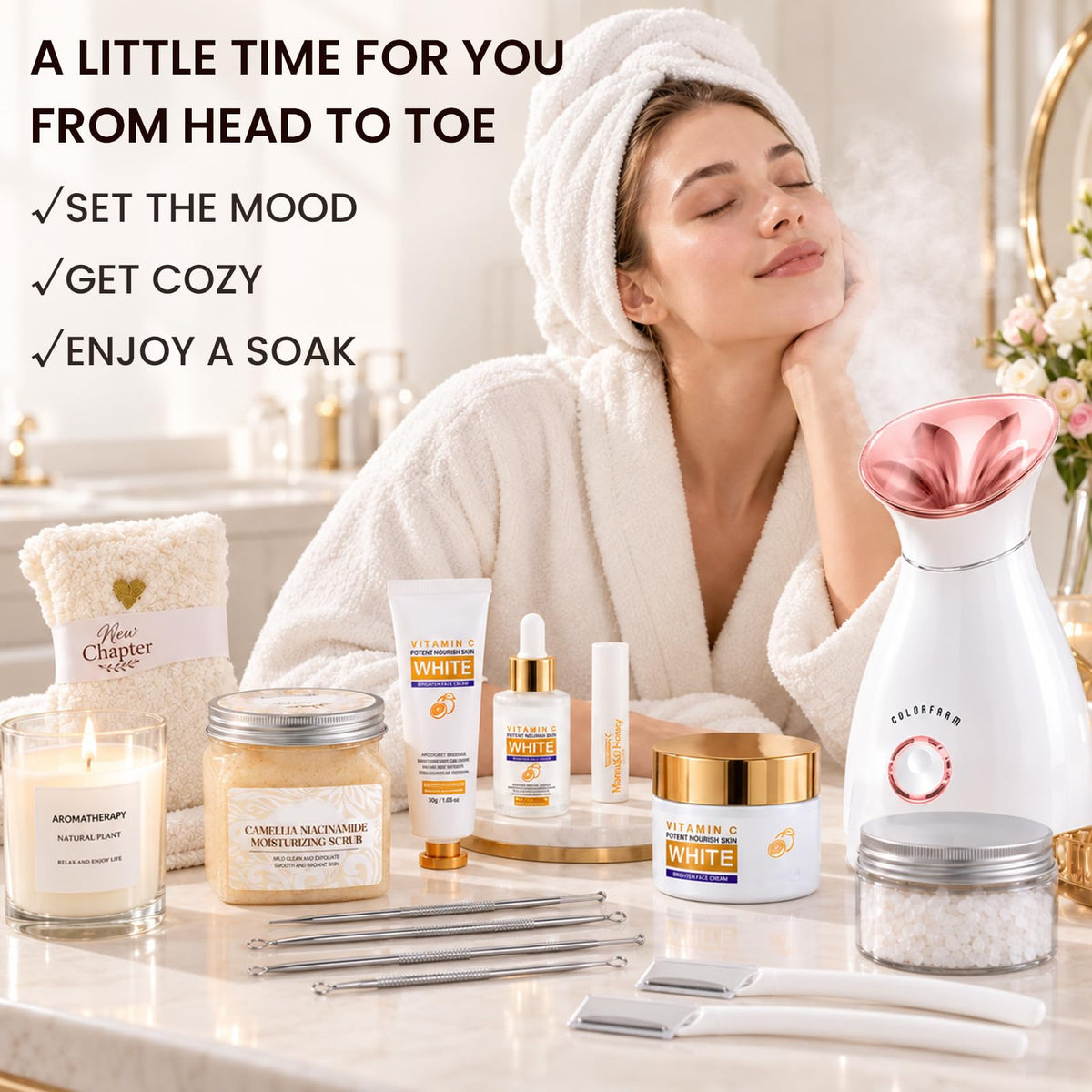 Facial Steamer Spa Gift Set with 11 Skin Care Essentials - colorfarm Official Imagery - 6