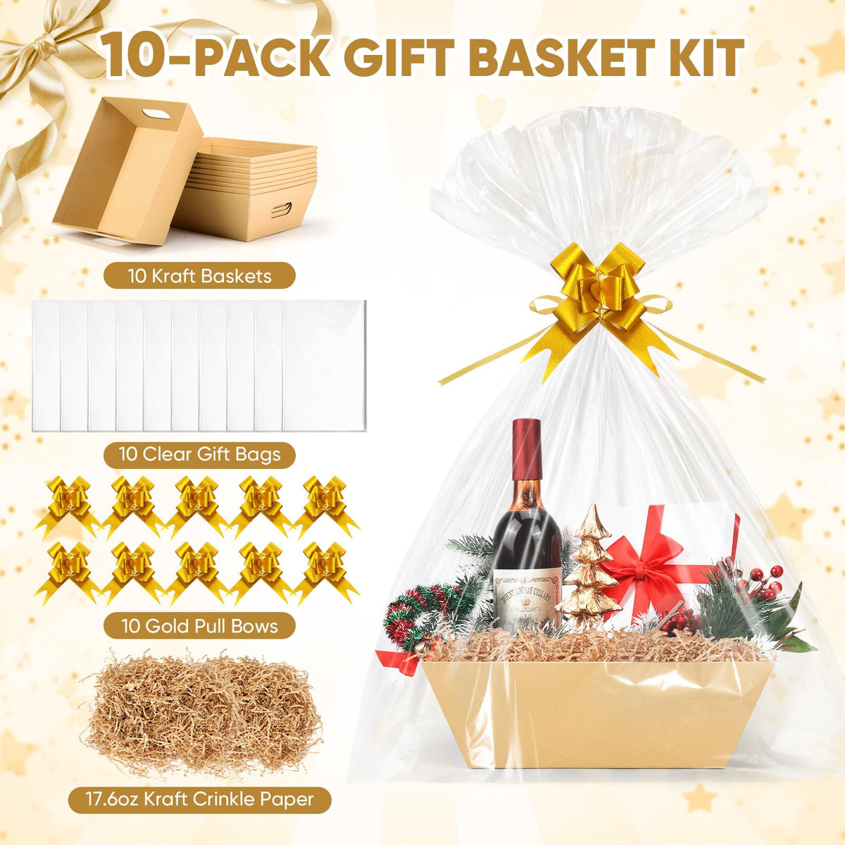 AFOROEOA 10 Pack Kraft Gift Baskets Empty 10x12 Large Basket - AFOROEOA Official Imagery - 5