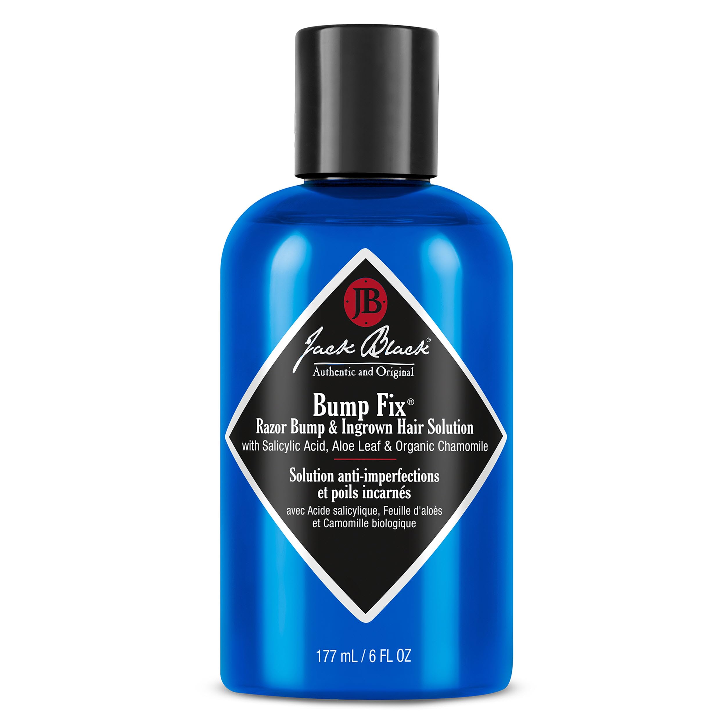Jack Black Bump Fix shaving agent in 6 oz bottle, moisturizing serum for razor bumps, ingrown hairs, and acne treatment for men.