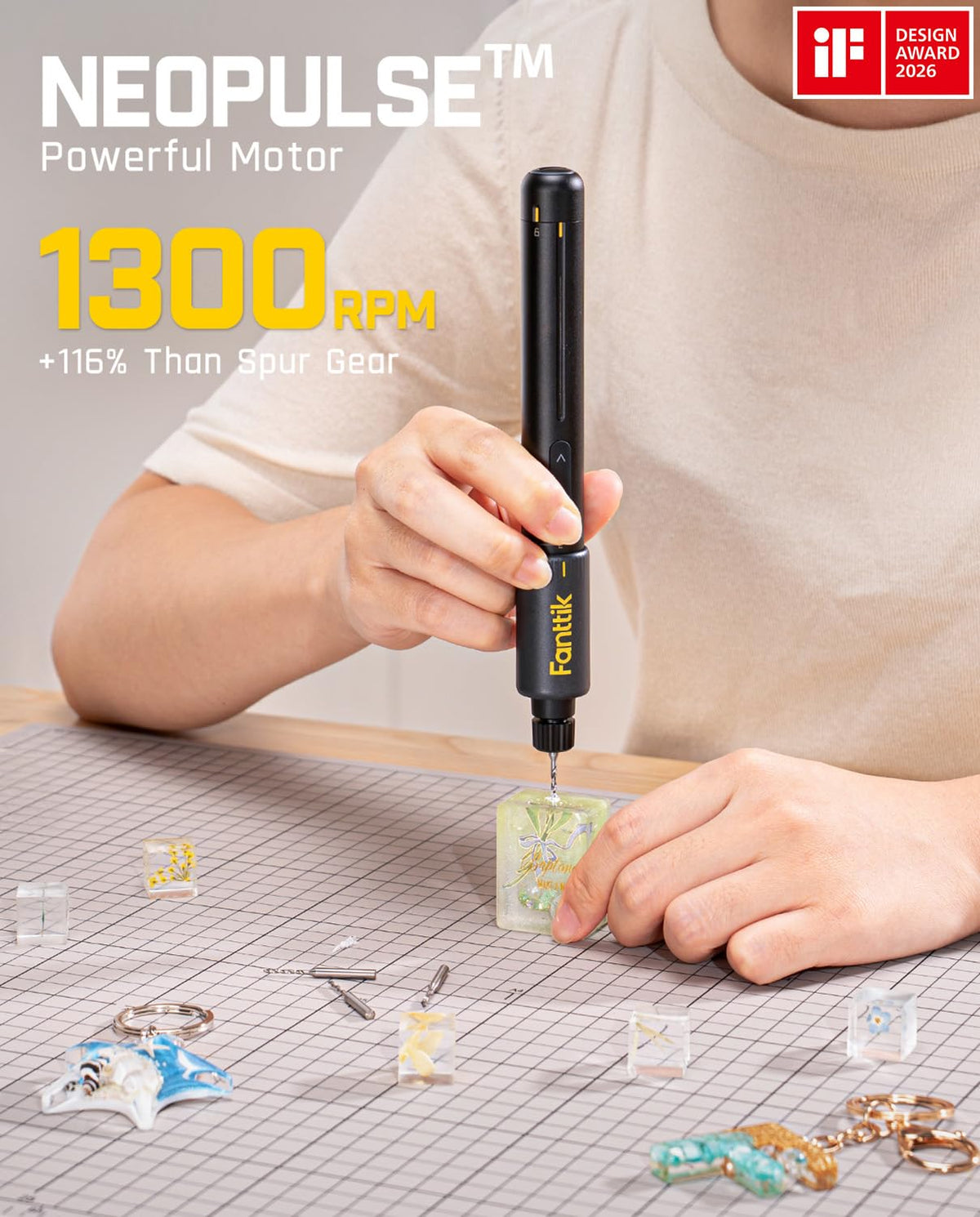 Fanttik K2 Nano Mini Electric Drill, Precision Rotary Tool Kit – close-up detail