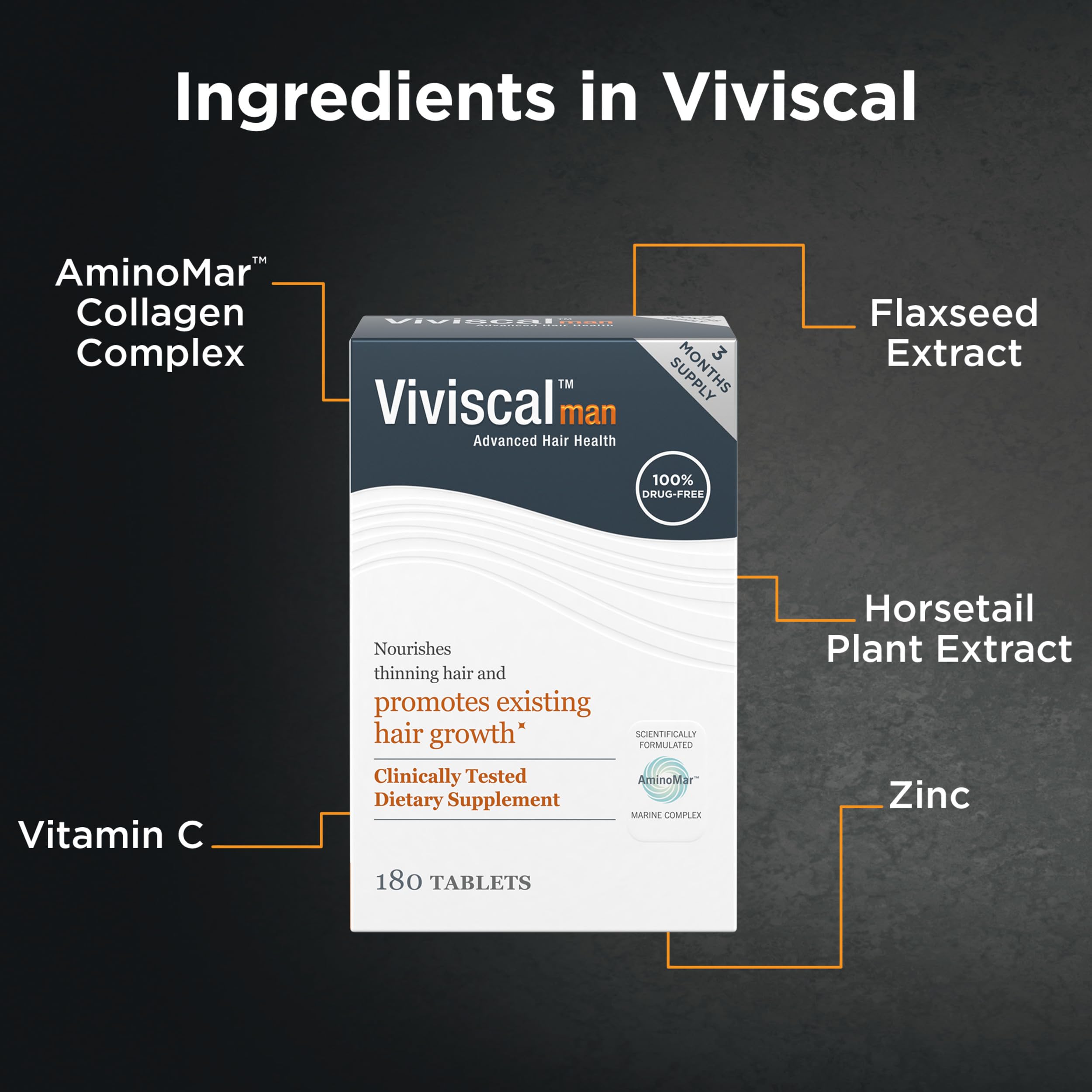 Viviscal Men's Hair Growth Supplements, 180 Tablets 3 Month Supply